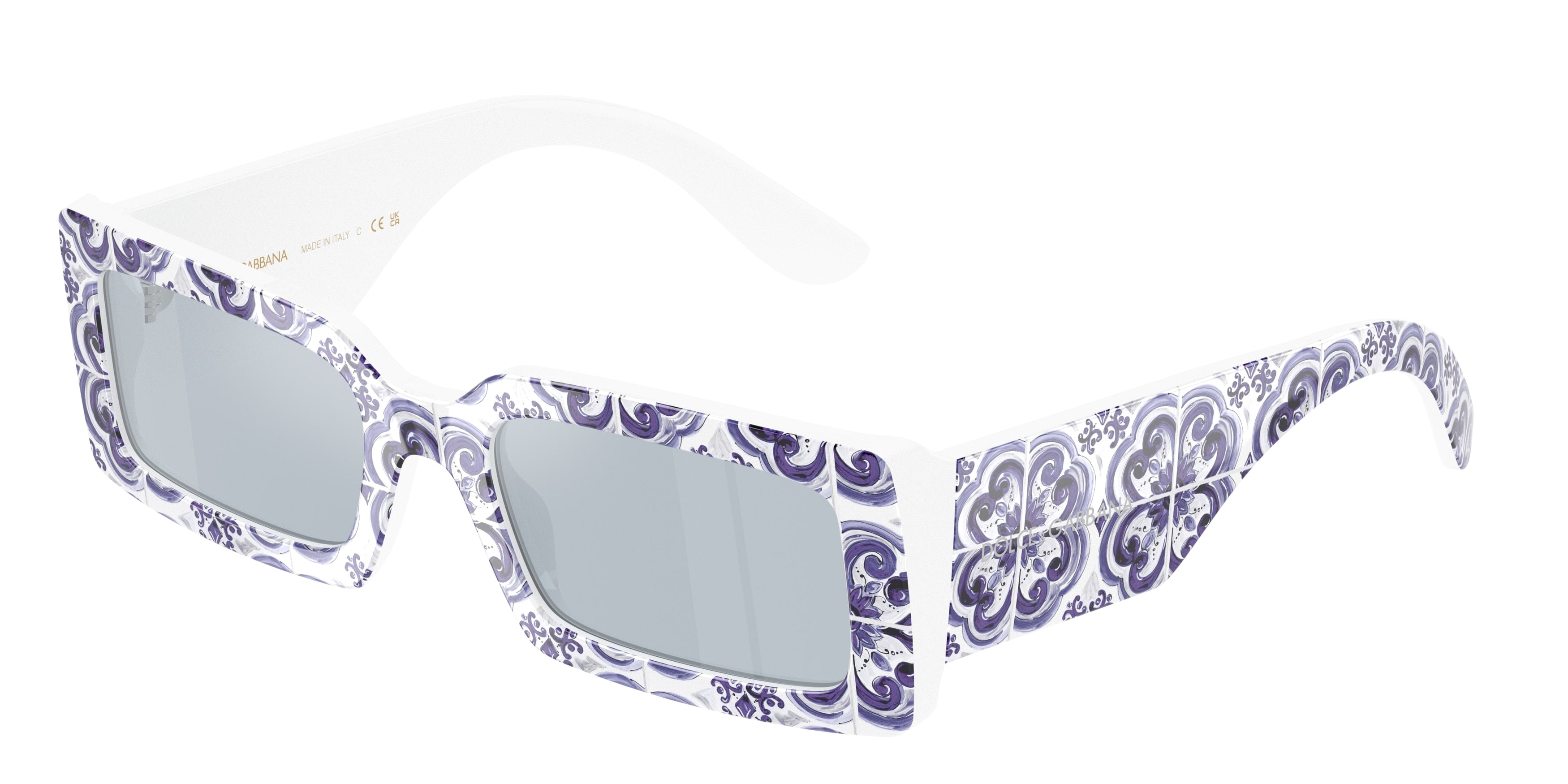 DOLCE & GABBANA DG4416 Rectangle Sunglasses 345155-Blue Maiolica On White 53-140-20 - Color Map Multicolor