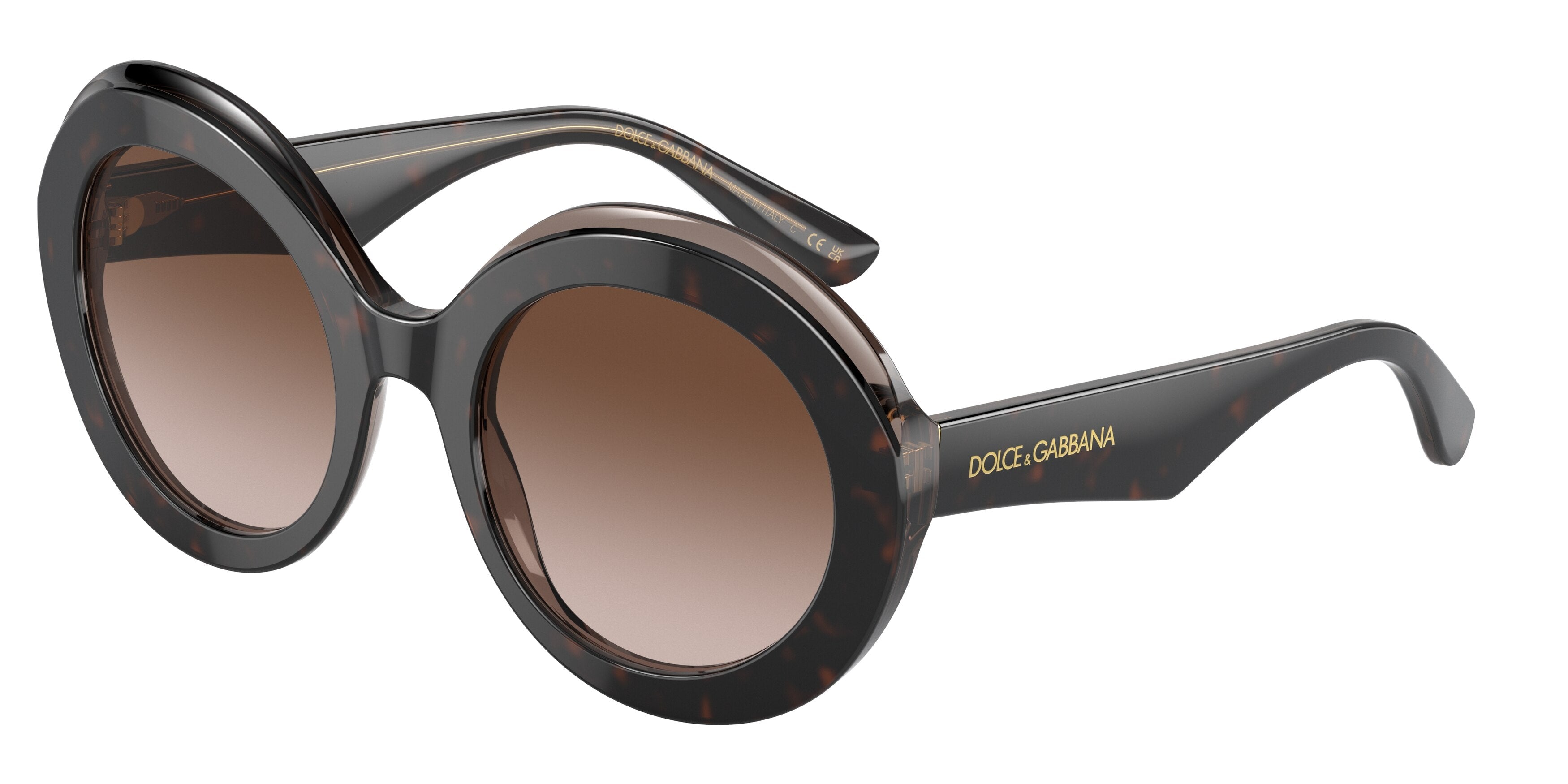 DOLCE & GABBANA DG4418 Round Sunglasses 325613-Havana/Transparent Brown 53-145-22 - Color Map Brown
