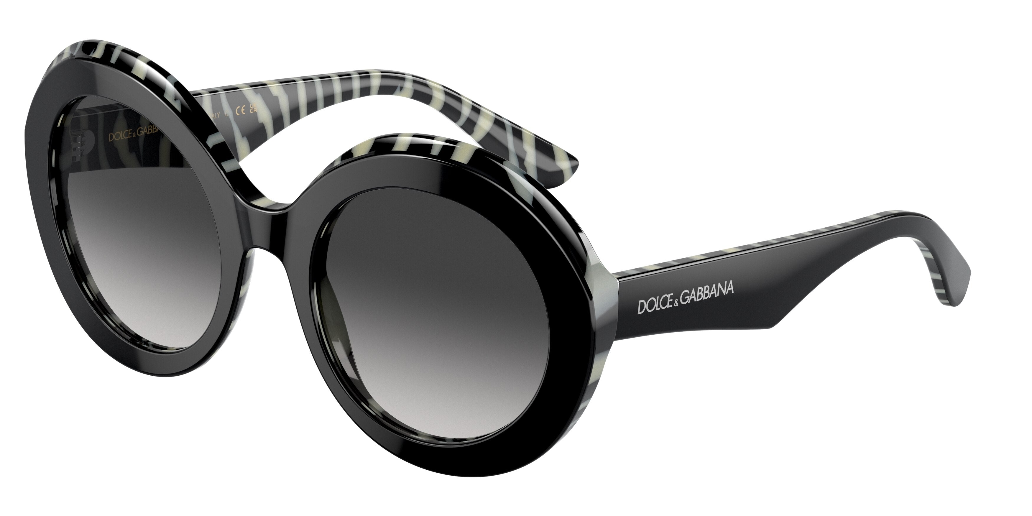 DOLCE & GABBANA DG4418 Round Sunglasses 33728G-Top Black On Zebra 53-145-22 - Color Map Black