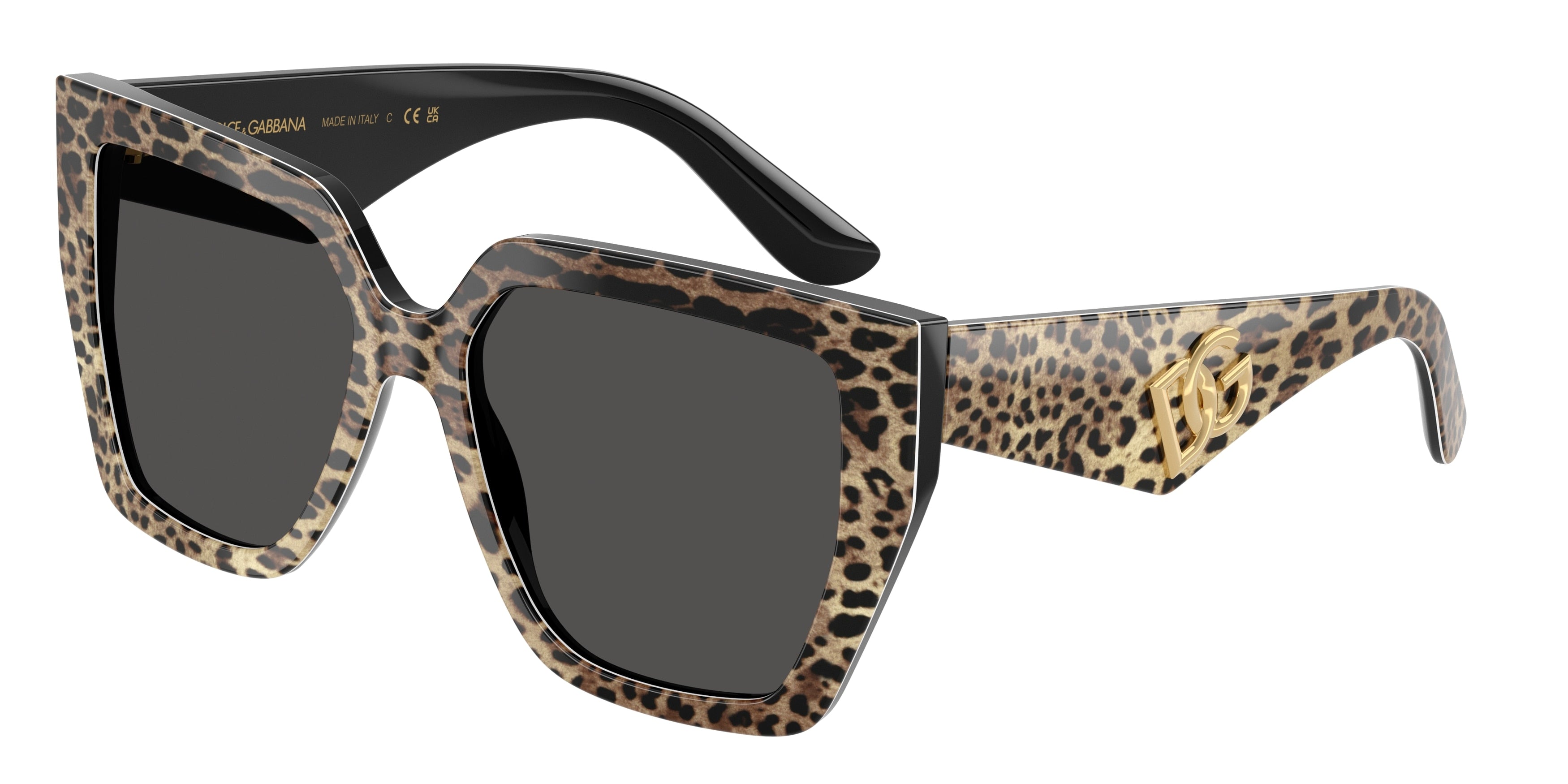 DOLCE & GABBANA DG4438 Square Sunglasses 316387-Leo Brown On Black 55-145-17 - Color Map Brown