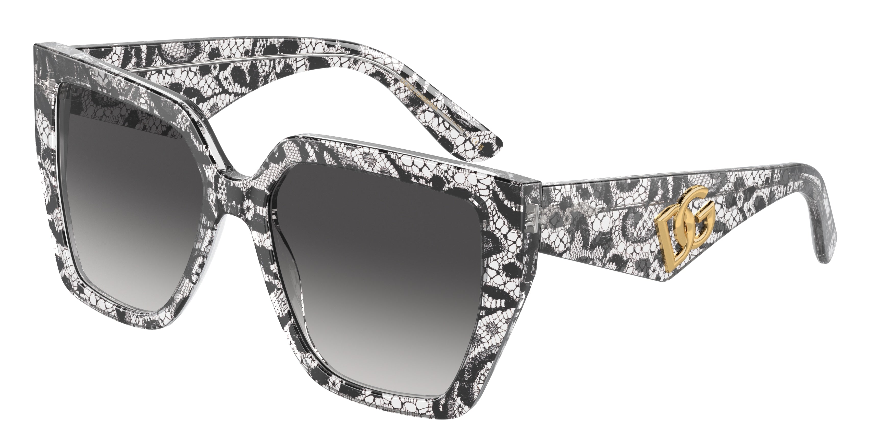 DOLCE & GABBANA DG4438 Square Sunglasses 32878G-Black Lace 55-145-17 - Color Map Black