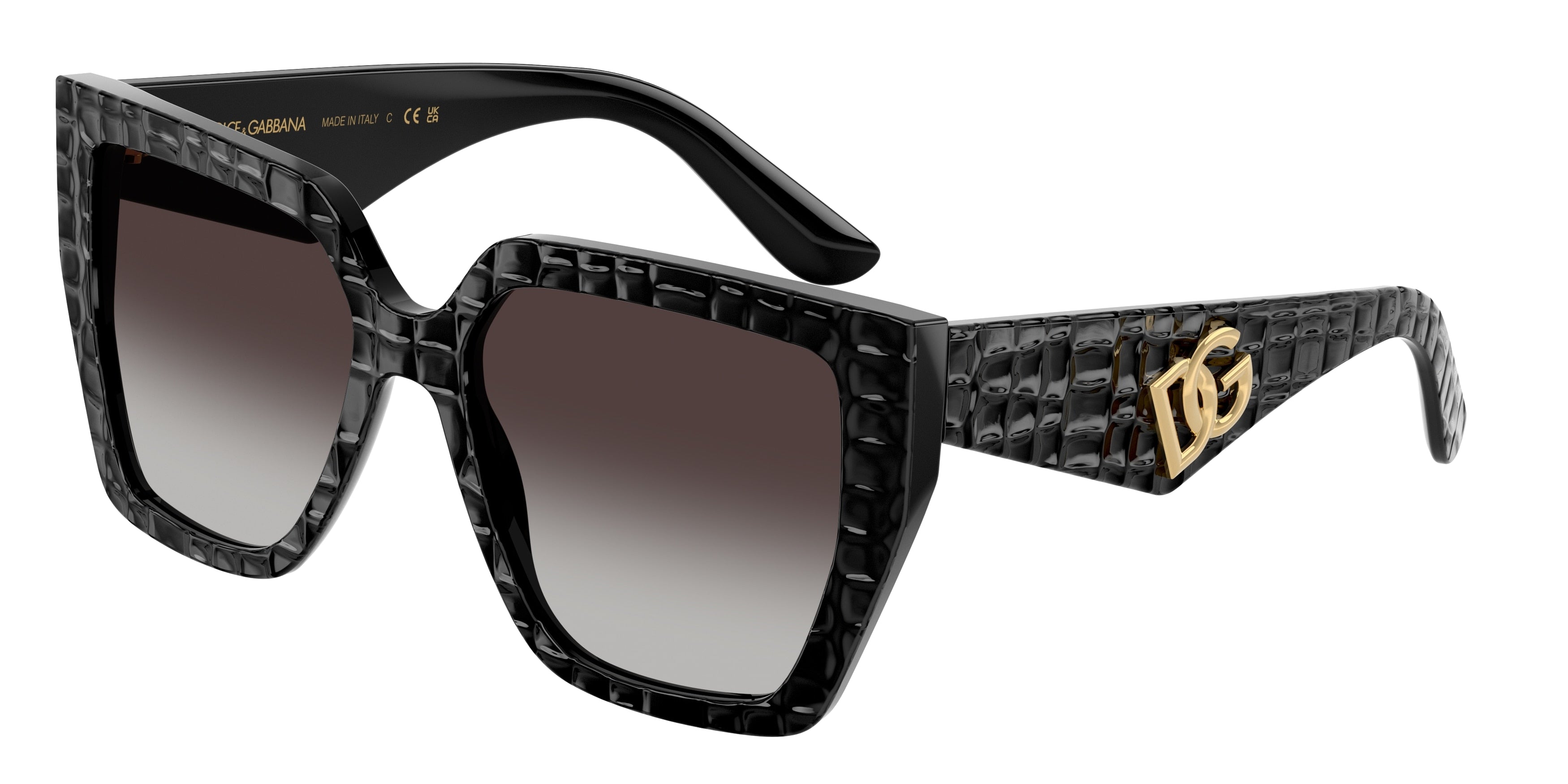 DOLCE & GABBANA DG4438 Square Sunglasses 32888G-Black Texture Cocco 55-145-17 - Color Map Black