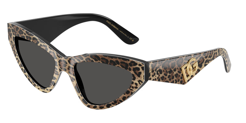 DOLCE & GABBANA DG4439 Cat Eye Sunglasses 316387-Leo Brown On Black 55-145-18 - Color Map Brown