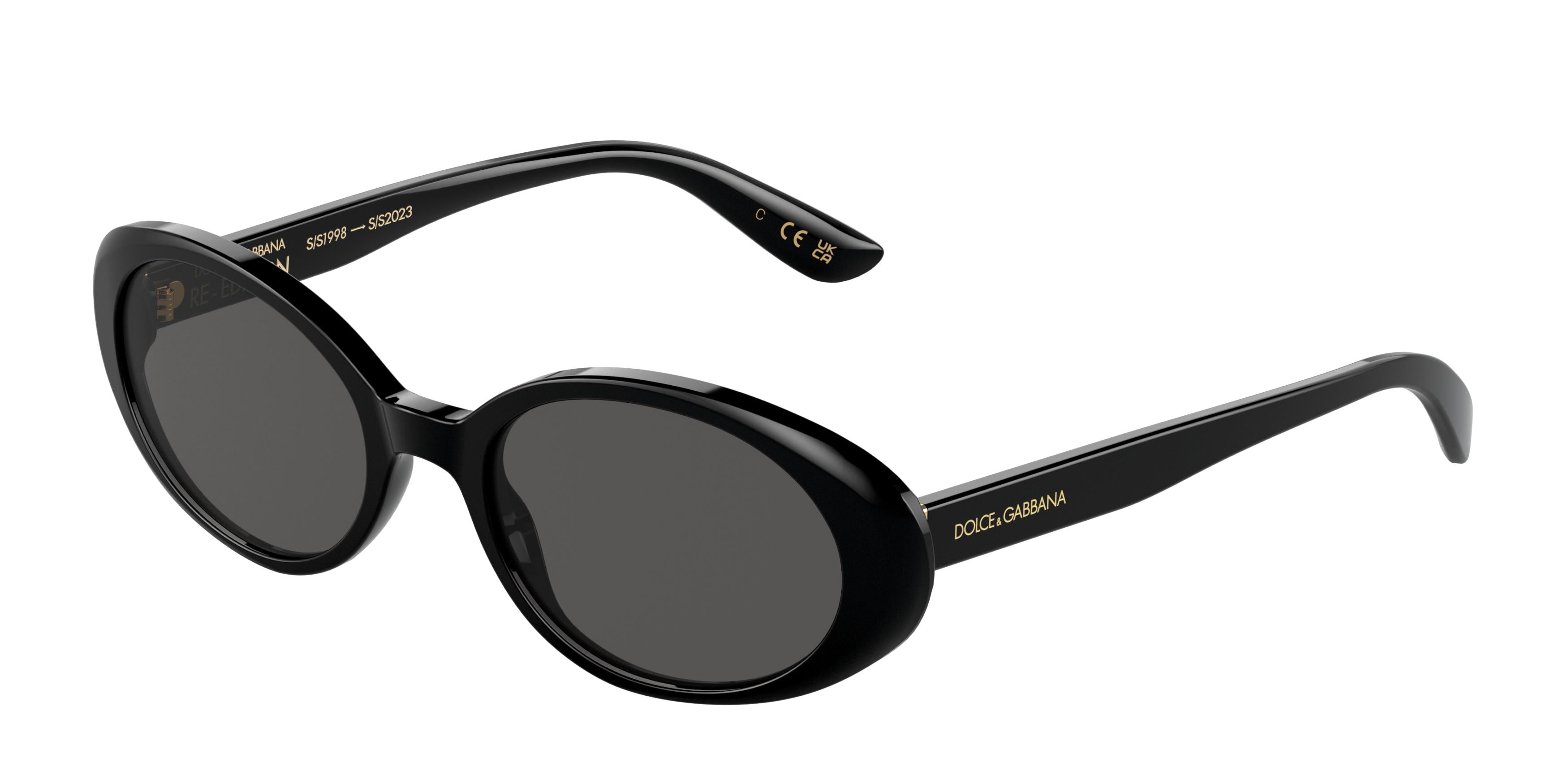 DOLCE & GABBANA DG4443 Oval Sunglasses 501/87-Black 52-140-19 - Color Map Black