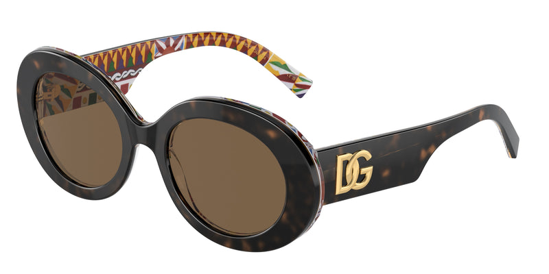 DOLCE & GABBANA DG4448 Oval Sunglasses 321773-Havana On White Barrow 51-145-20 - Color Map Tortoise