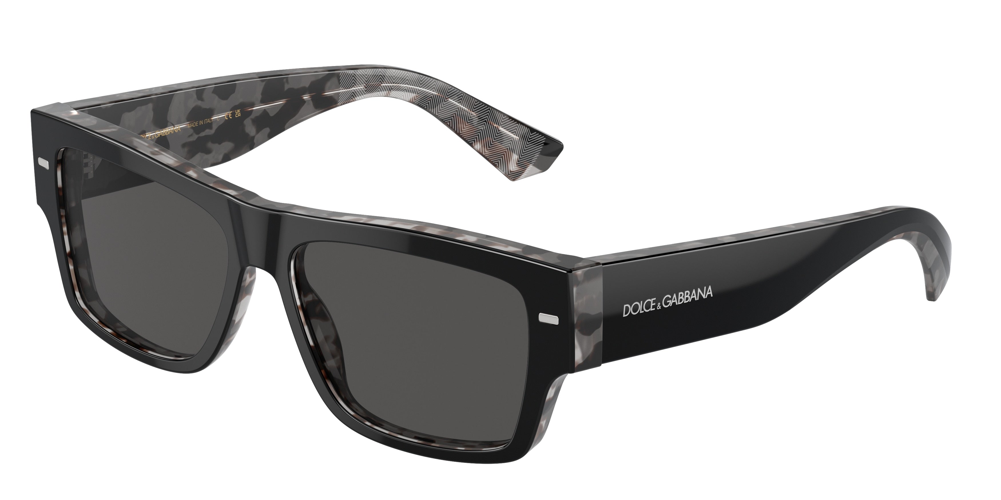 DOLCE & GABBANA DG4451F Rectangle Sunglasses 340387-Black On Grey Havana 55-145-15 - Color Map Black