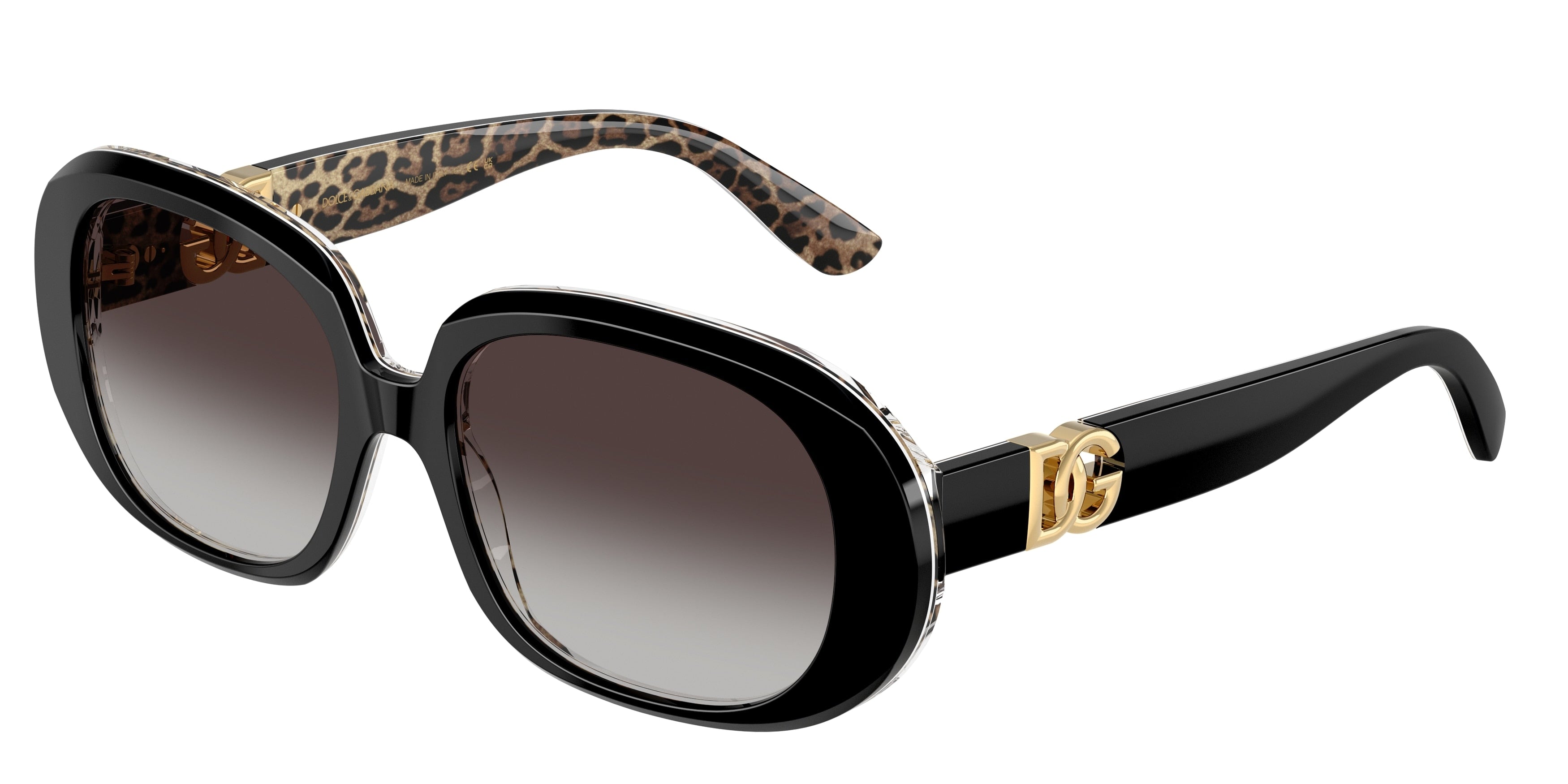 DOLCE & GABBANA DG4476 Oval Sunglasses 32998G-Top Black On Leo Brown 56-145-17 - Color Map Black