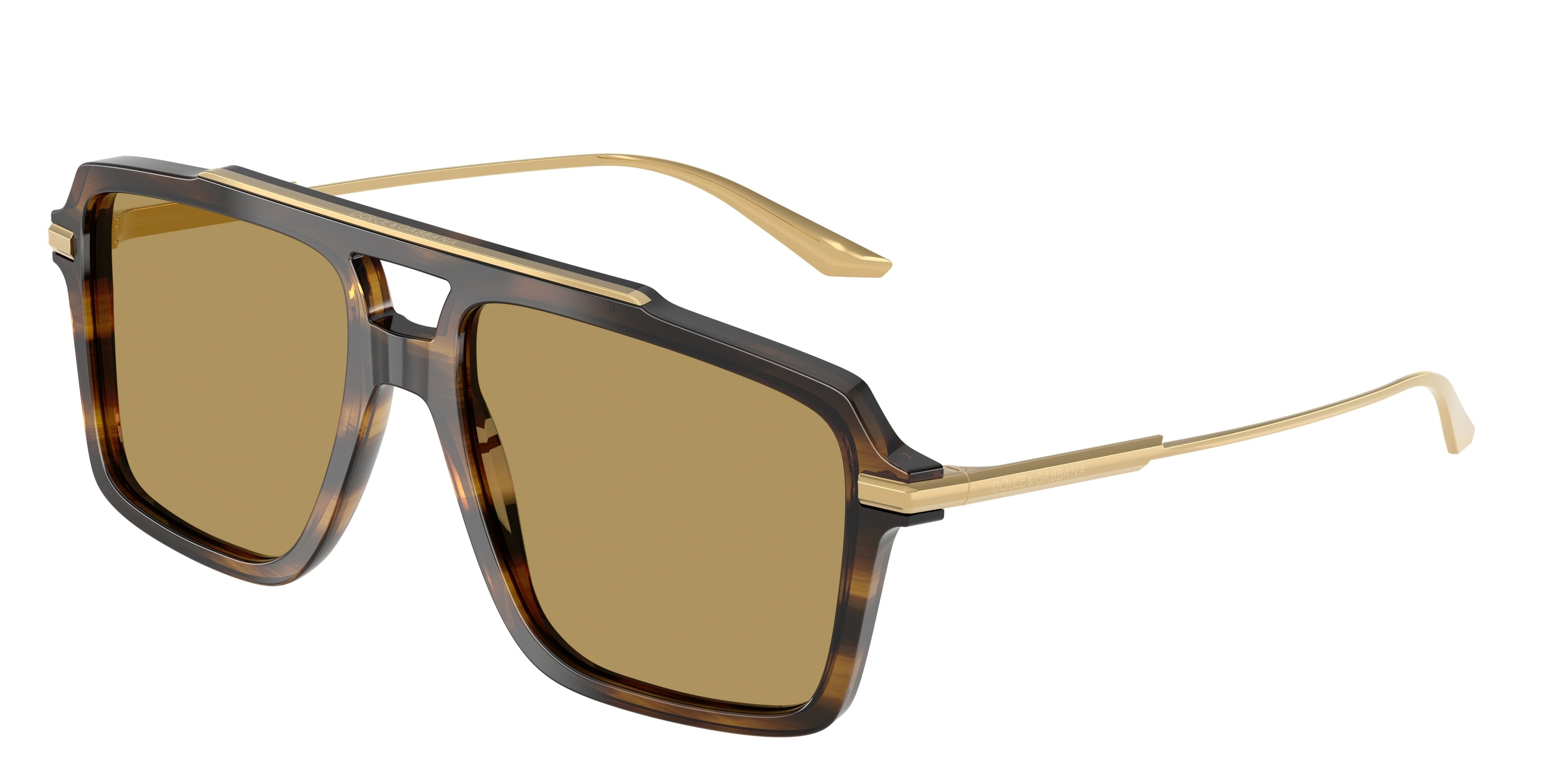 DOLCE & GABBANA DG4477 Pilot Sunglasses 344673-Striped Ochre 56-145-17 - Color Map Brown
