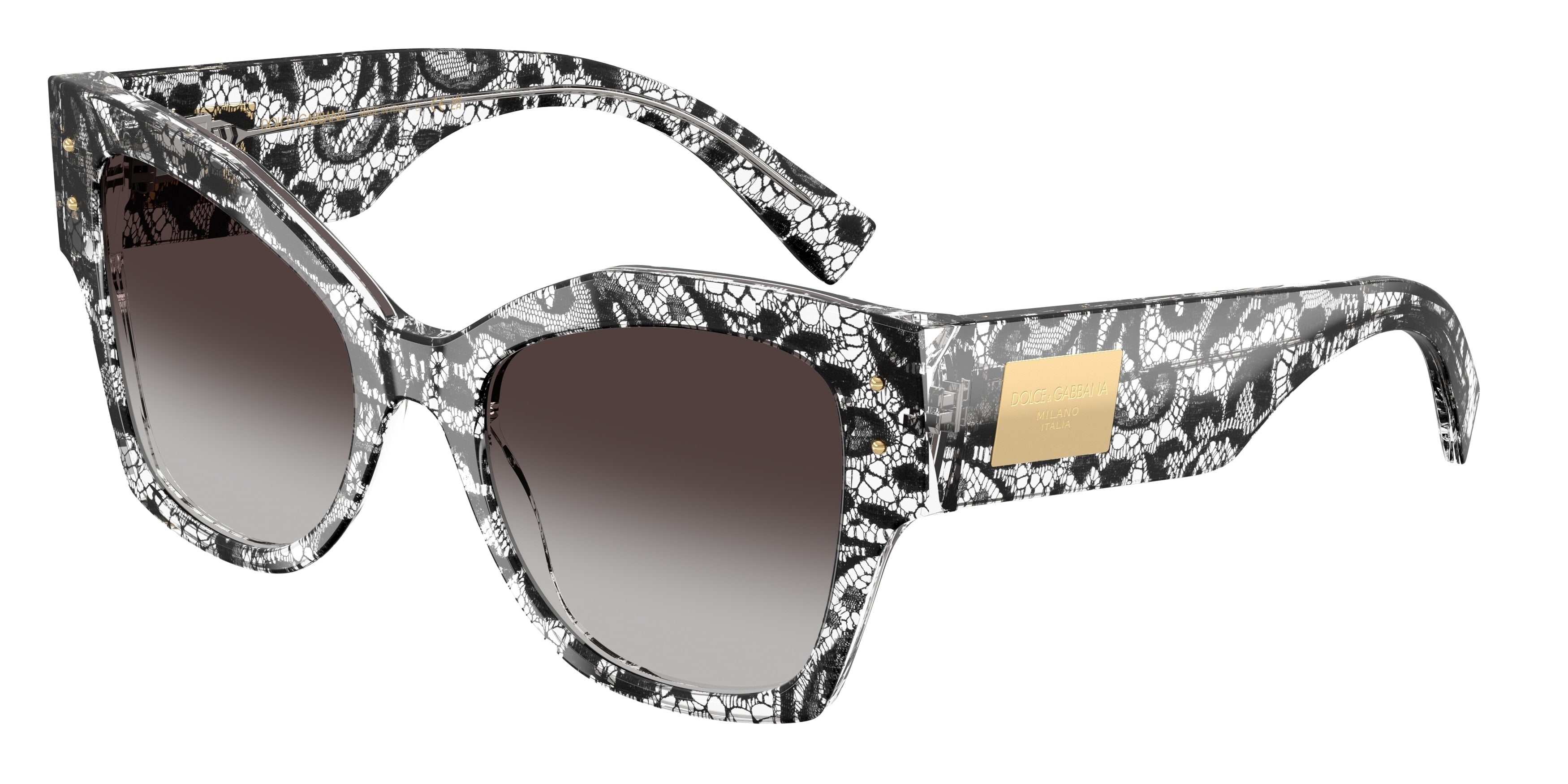 DOLCE & GABBANA DG4478F Cat Eye Sunglasses 32878G-Black Lace 53-140-20 - Color Map Black