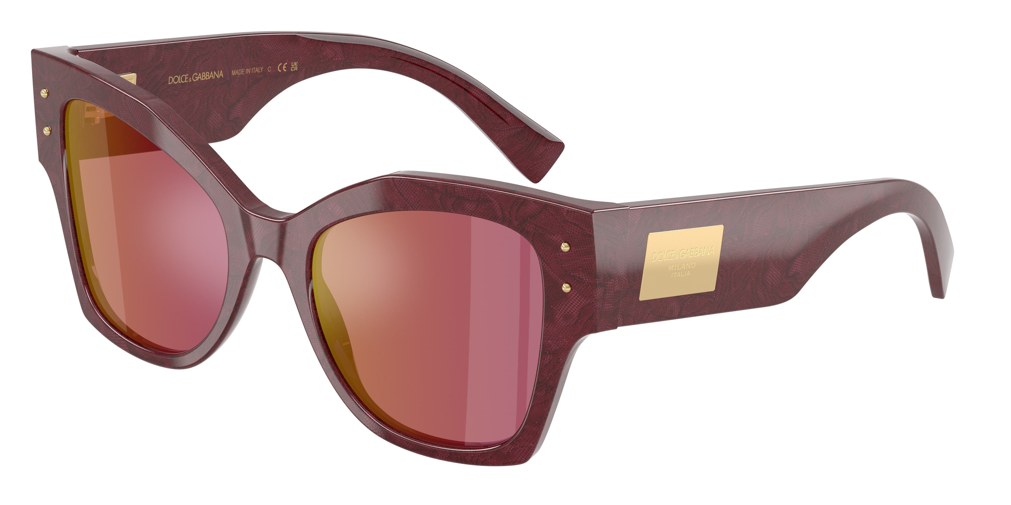 DOLCE & GABBANA DG4478F Cat Eye Sunglasses 3442D0-Bordeaux Lace 53-140-20 - Color Map Multicolor