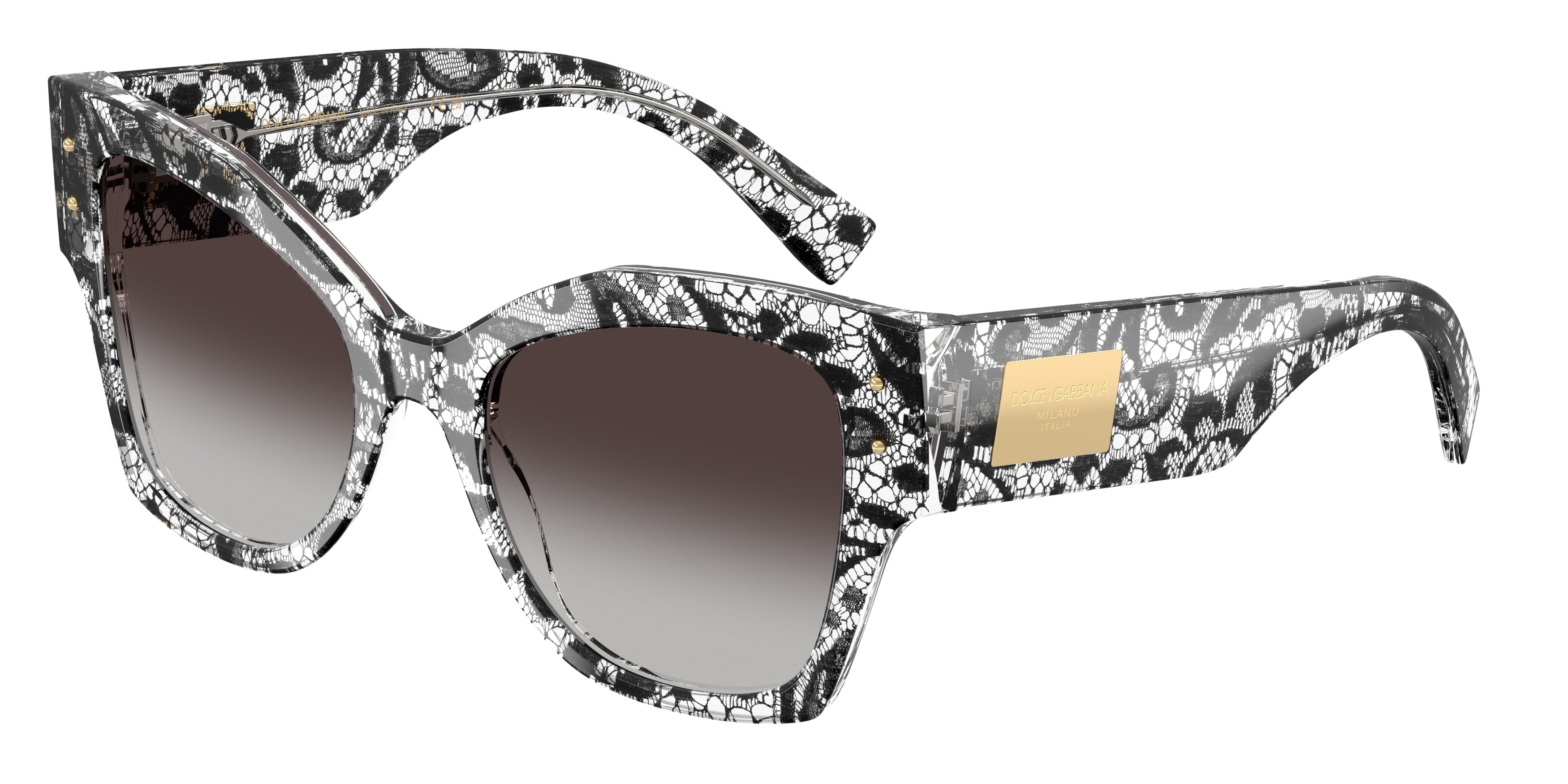 DOLCE & GABBANA DG4478 Cat Eye Sunglasses 32878G-Black Lace 53-140-20 - Color Map Black