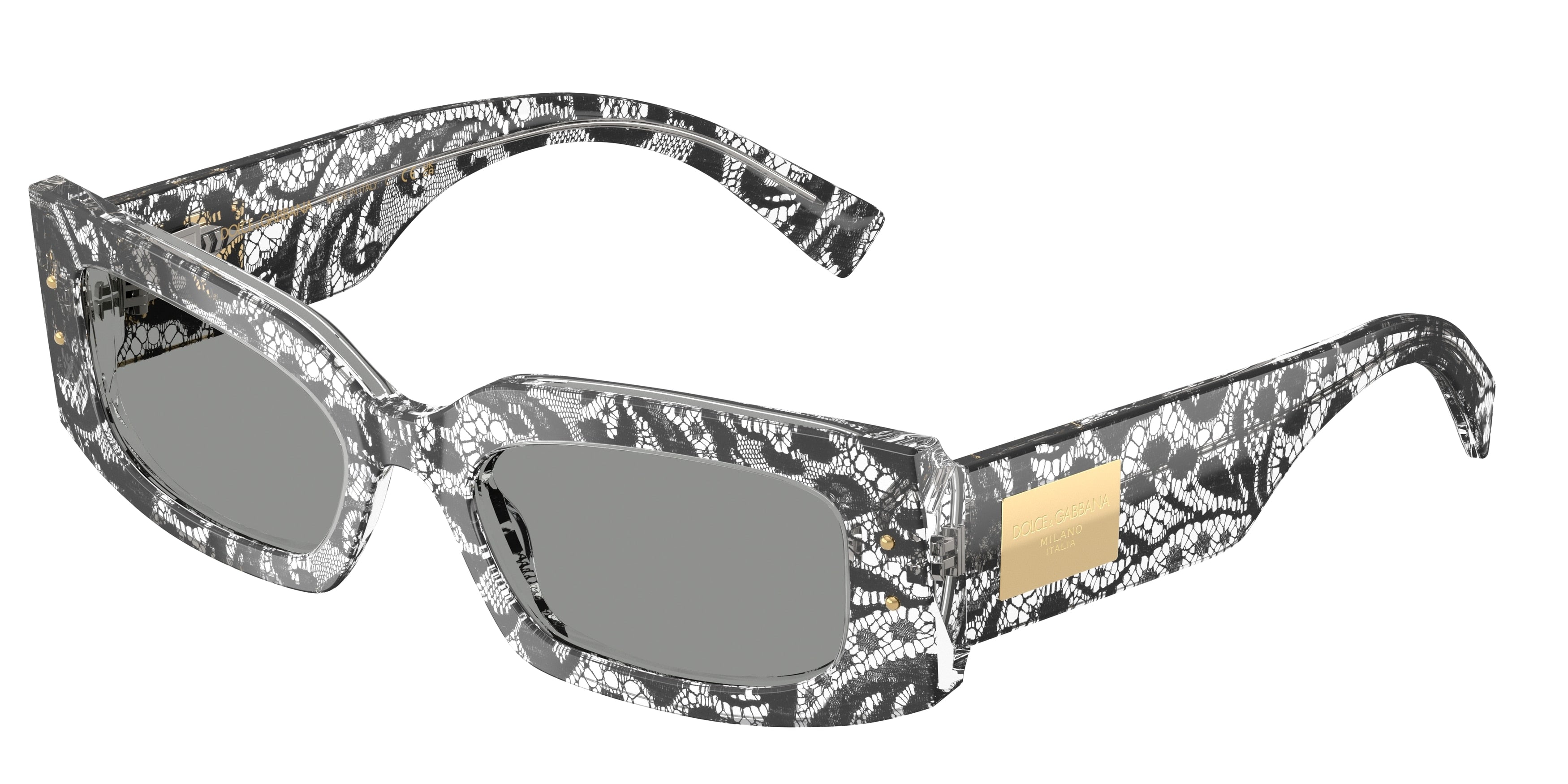DOLCE & GABBANA DG4479 Rectangle Sunglasses 3287/1-Black Lace 55-140-20 - Color Map Black