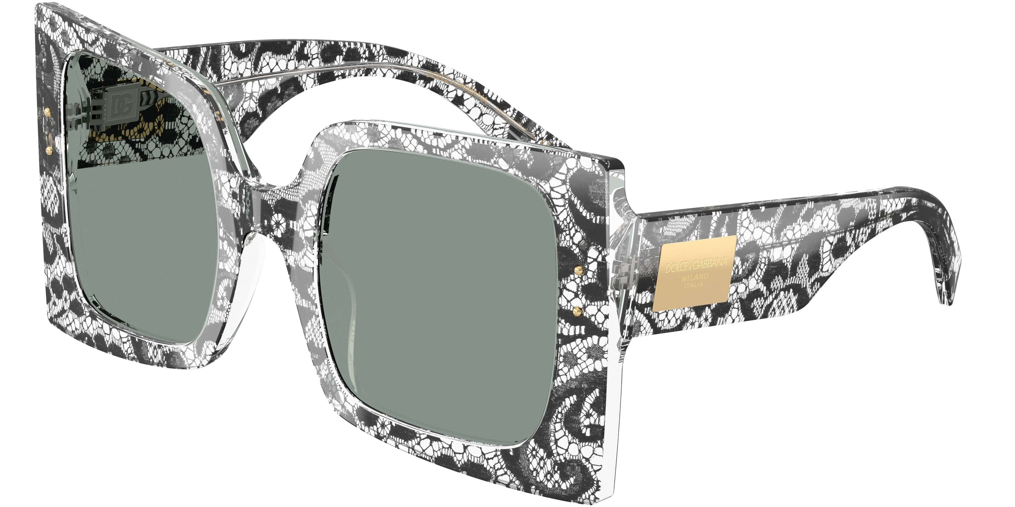 DOLCE & GABBANA DG4490 Square Sunglasses 3287/1-Black Lace 53-140-24 - Color Map Black