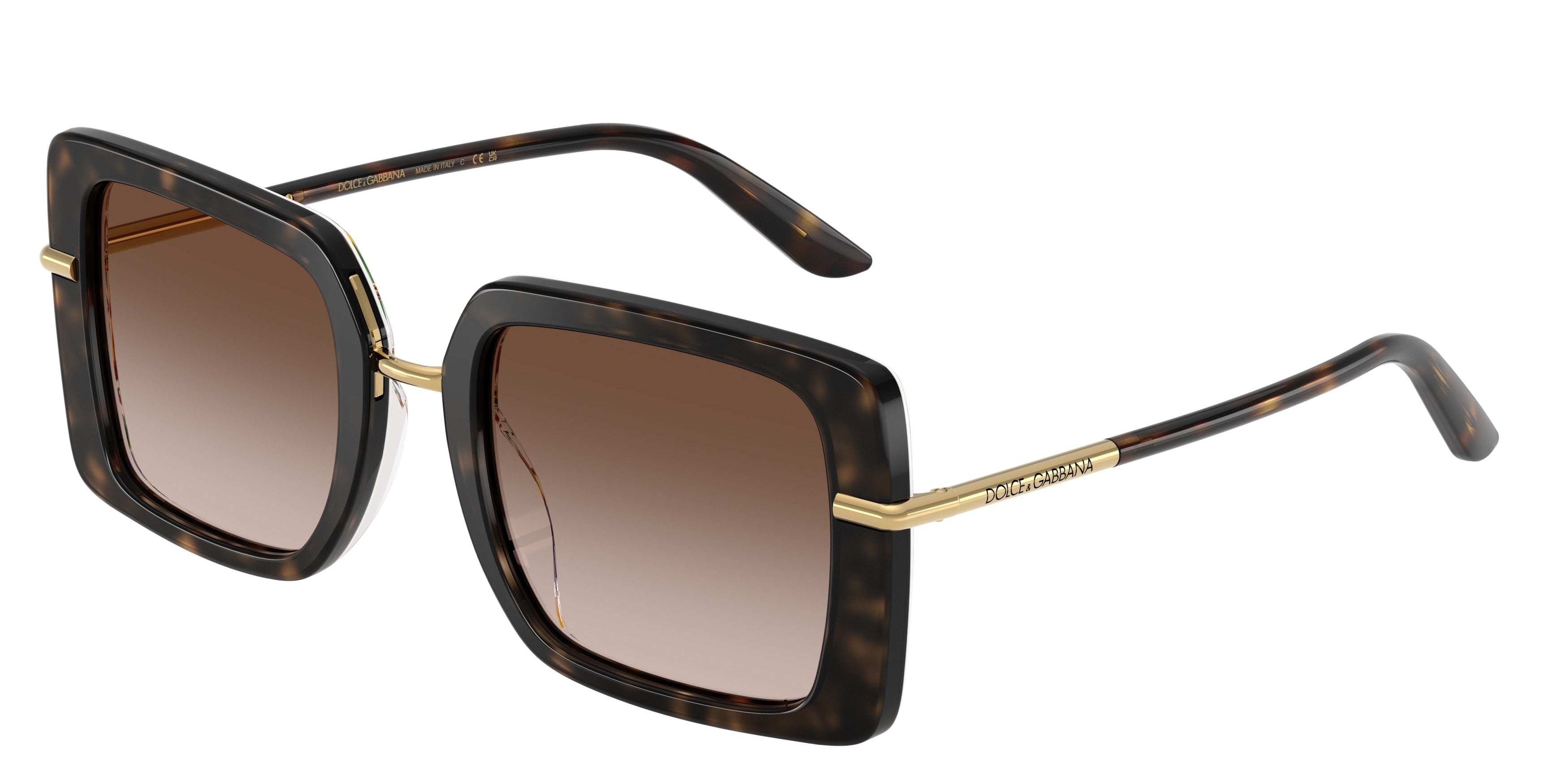 DOLCE & GABBANA DG4491 Square Sunglasses 321713-Havana On White Barrow 52-145-22 - Color Map Tortoise