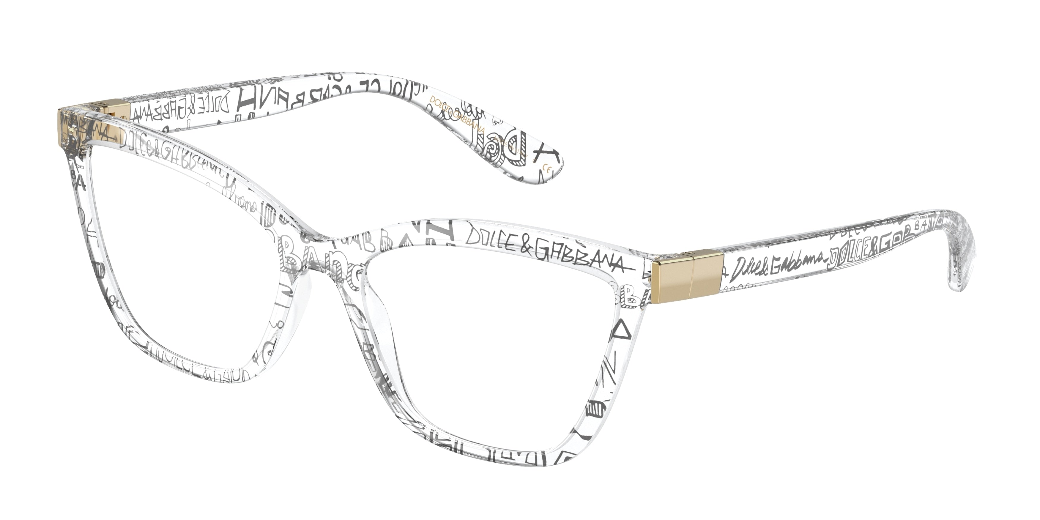 DOLCE & GABBANA DG5076 Cat Eye Eyeglasses 3314-Transparent Graffiti 55-140-17 - Color Map Transparent
