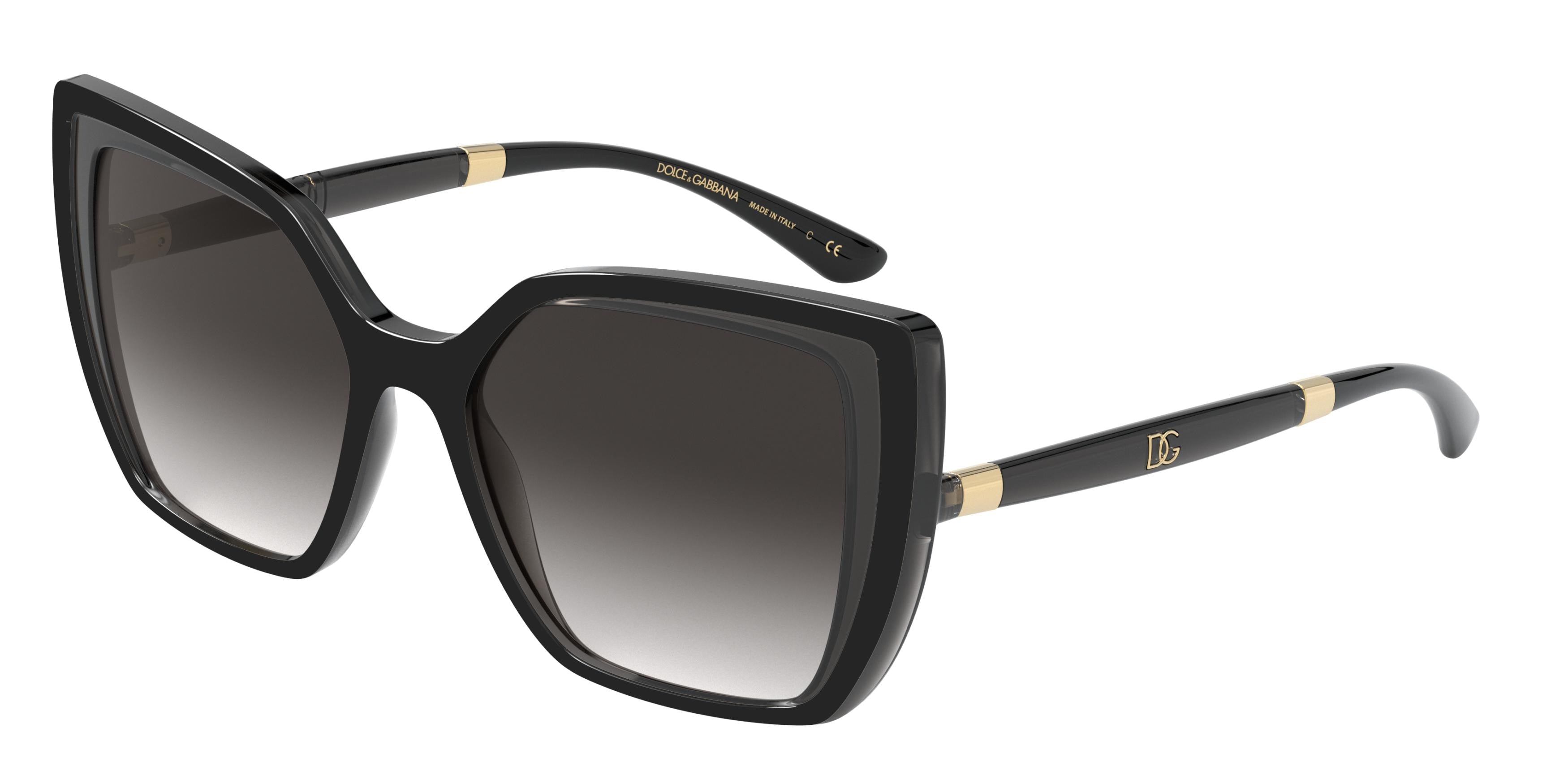 DOLCE & GABBANA DG6138 Square Sunglasses 32468G-Black On Transparent Grey 55-145-18 - Color Map Black