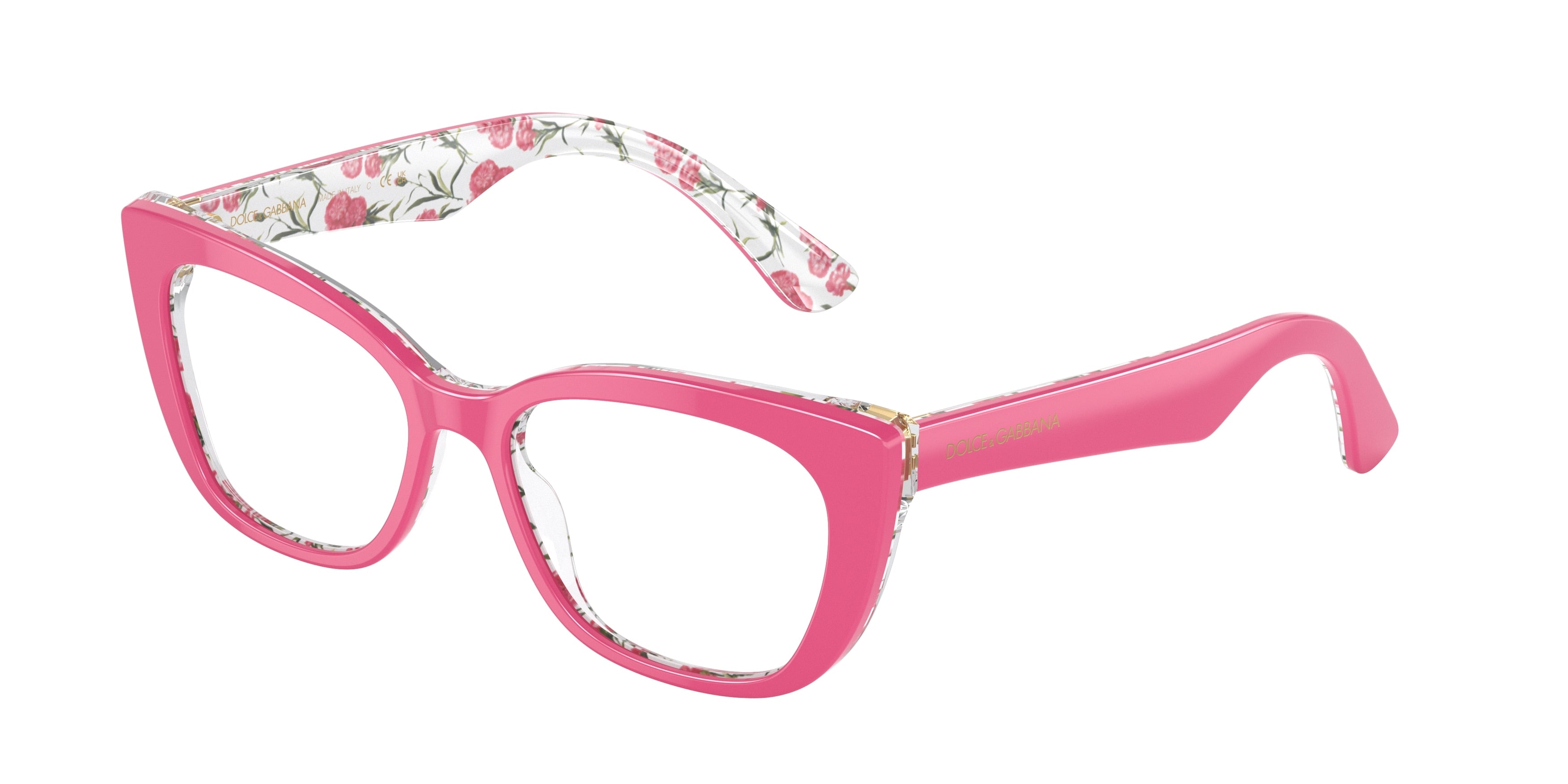 Dolce & Gabbana Kids DX3357 Cat Eye Eyeglasses  3408-Pink On Pink Flowers 49-130-15 - Color Map Pink