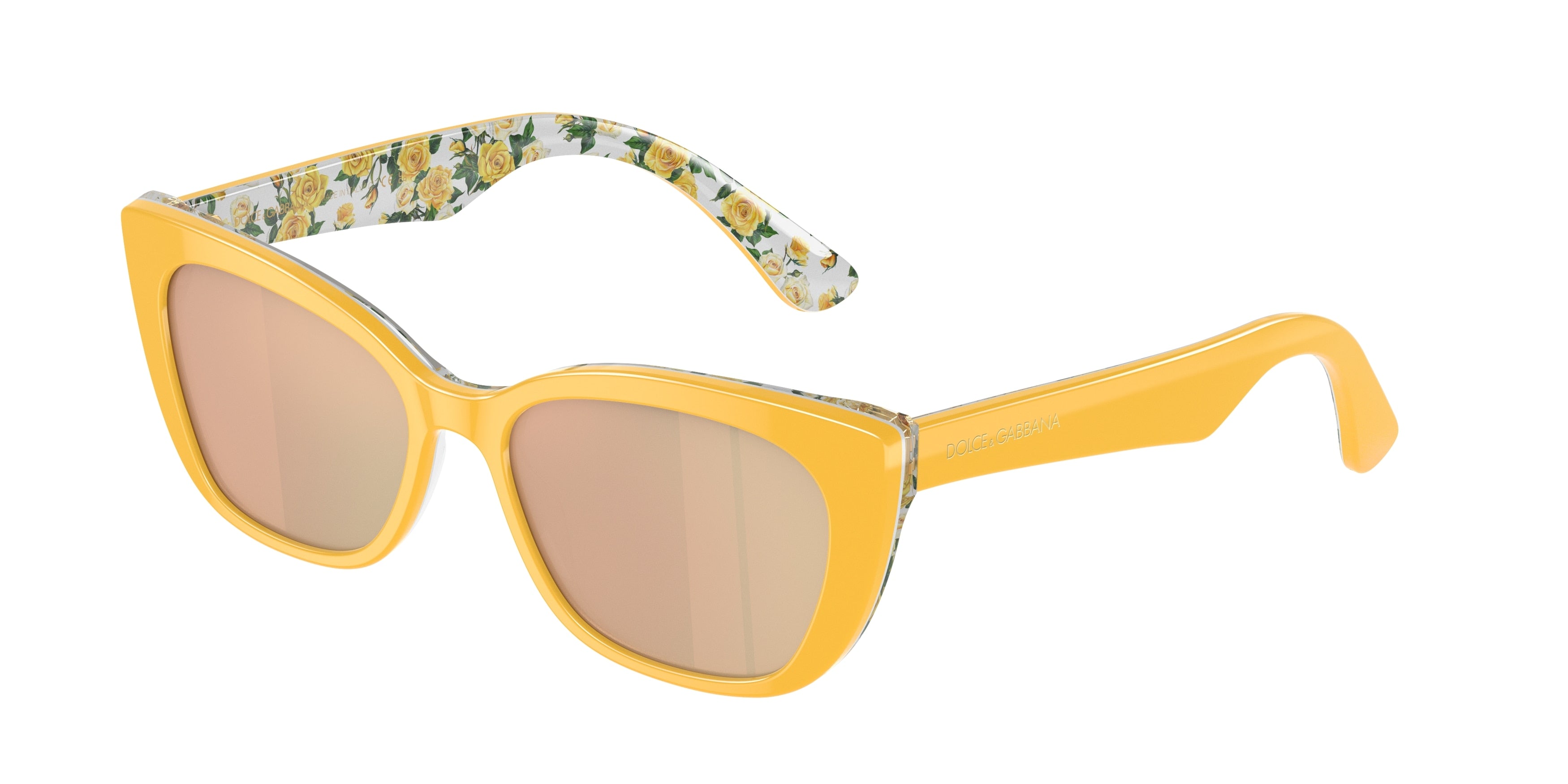 Dolce & Gabbana Kids DX4427 Cat Eye Sunglasses  34437J-Yellow On Yellow Roses 49-130-15 - Color Map Yellow