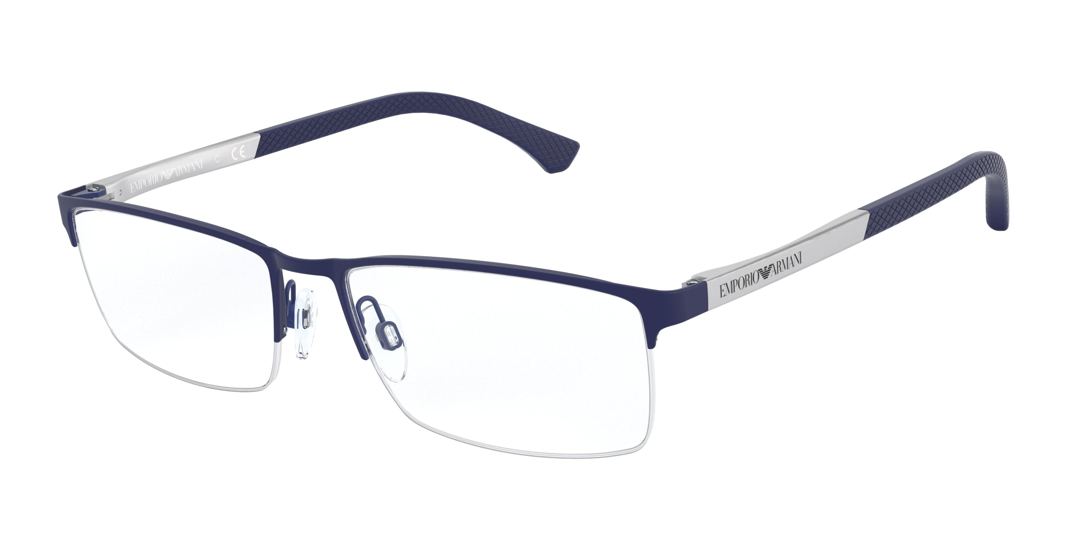 Emporio Armani EA1041 Rectangle Eyeglasses 3131-Rubber Blue 55-140-17 - Color Map Blue