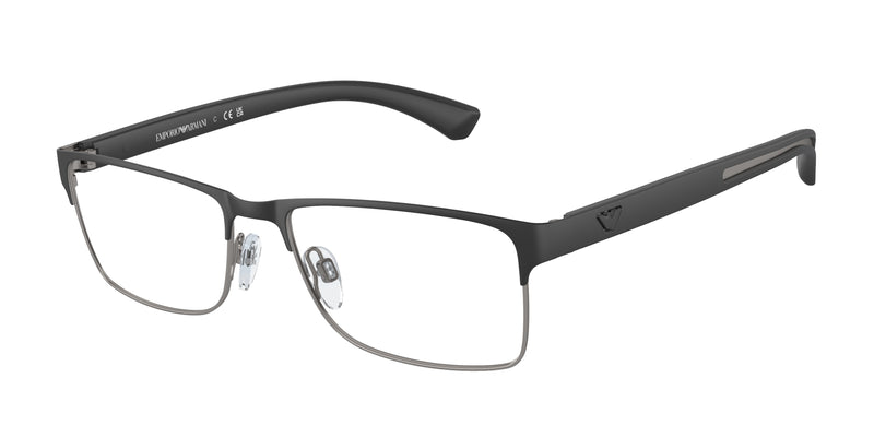Emporio Armani EA1052 Rectangle Eyeglasses 3094-Rubber Black & Gunmetal 53-140-17 - Color Map Black