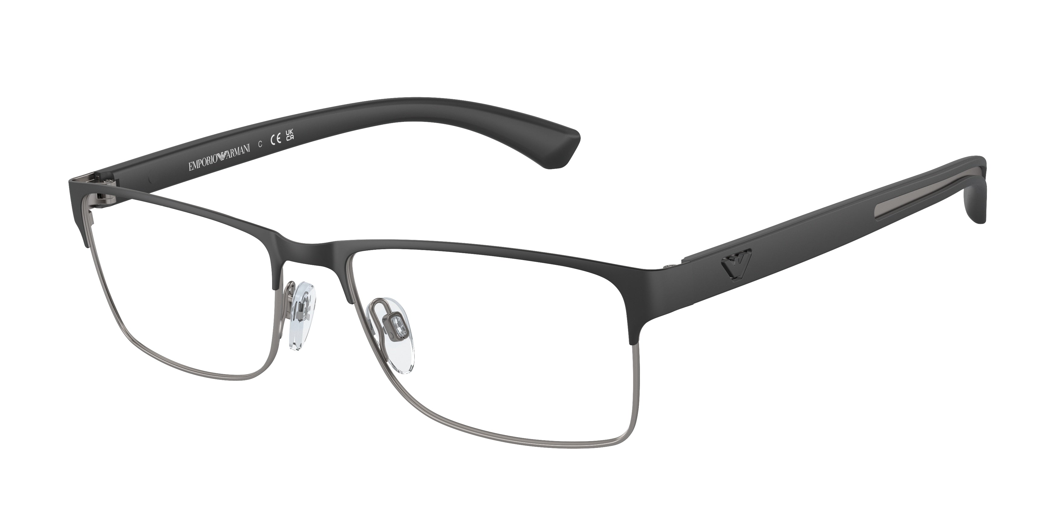Emporio Armani EA1052 Rectangle Eyeglasses 3094-Rubber Black & Gunmetal 55-140-17 - Color Map Black