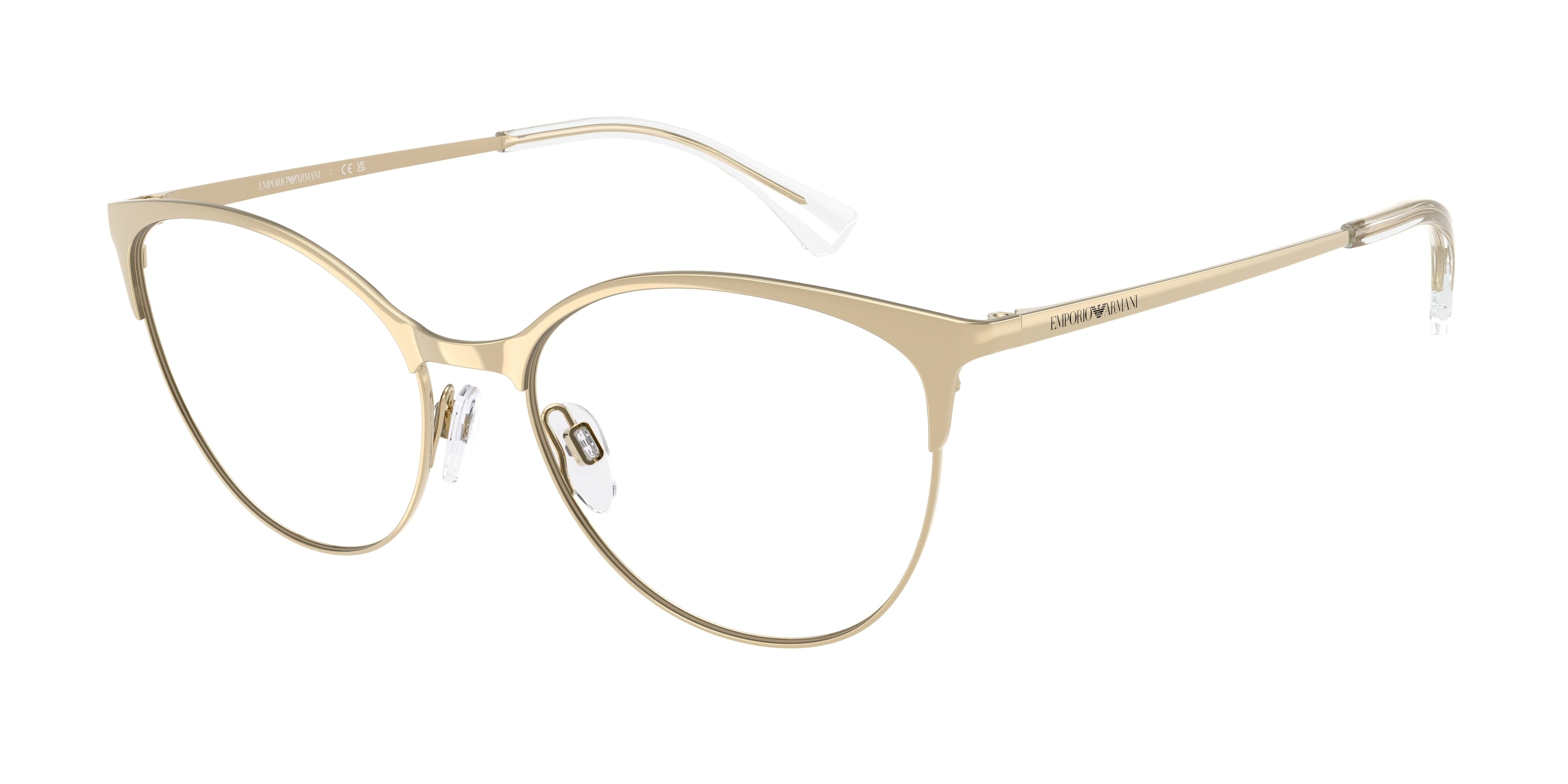 Emporio Armani EA1087 Cat Eye Eyeglasses 3013-Shiny Pale Gold 54-140-17 - Color Map Gold