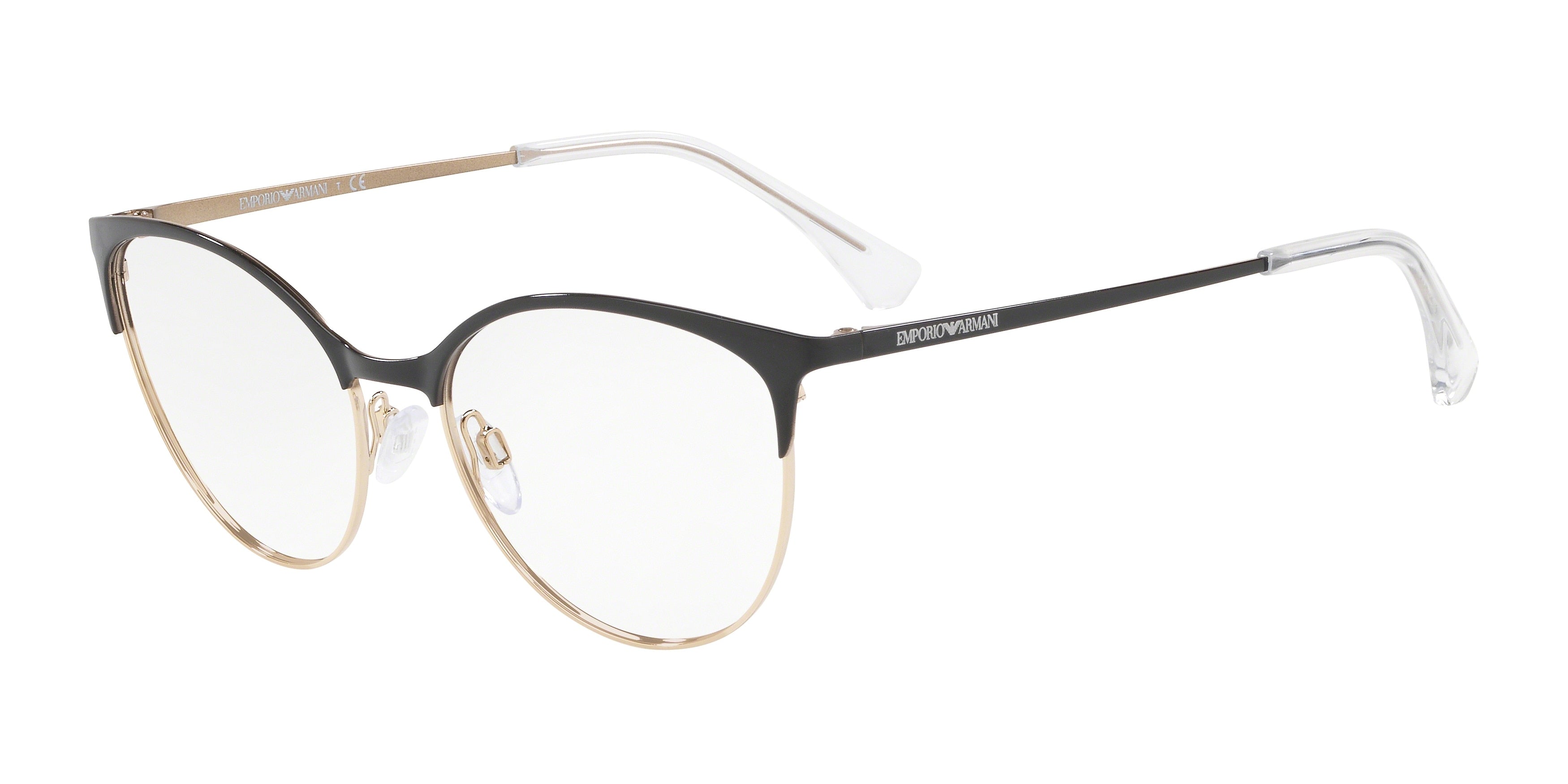 Emporio Armani EA1087 Cat Eye Eyeglasses 3014-Shiny Black & Pale Gold 54-140-17 - Color Map Black