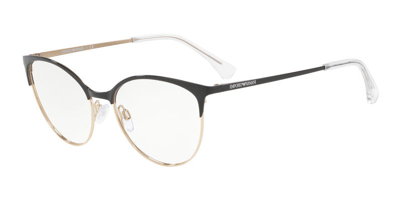 Emporio Armani EA1087 Cat Eye Eyeglasses 3014-Shiny Black & Pale Gold 54-140-17 - Color Map Black