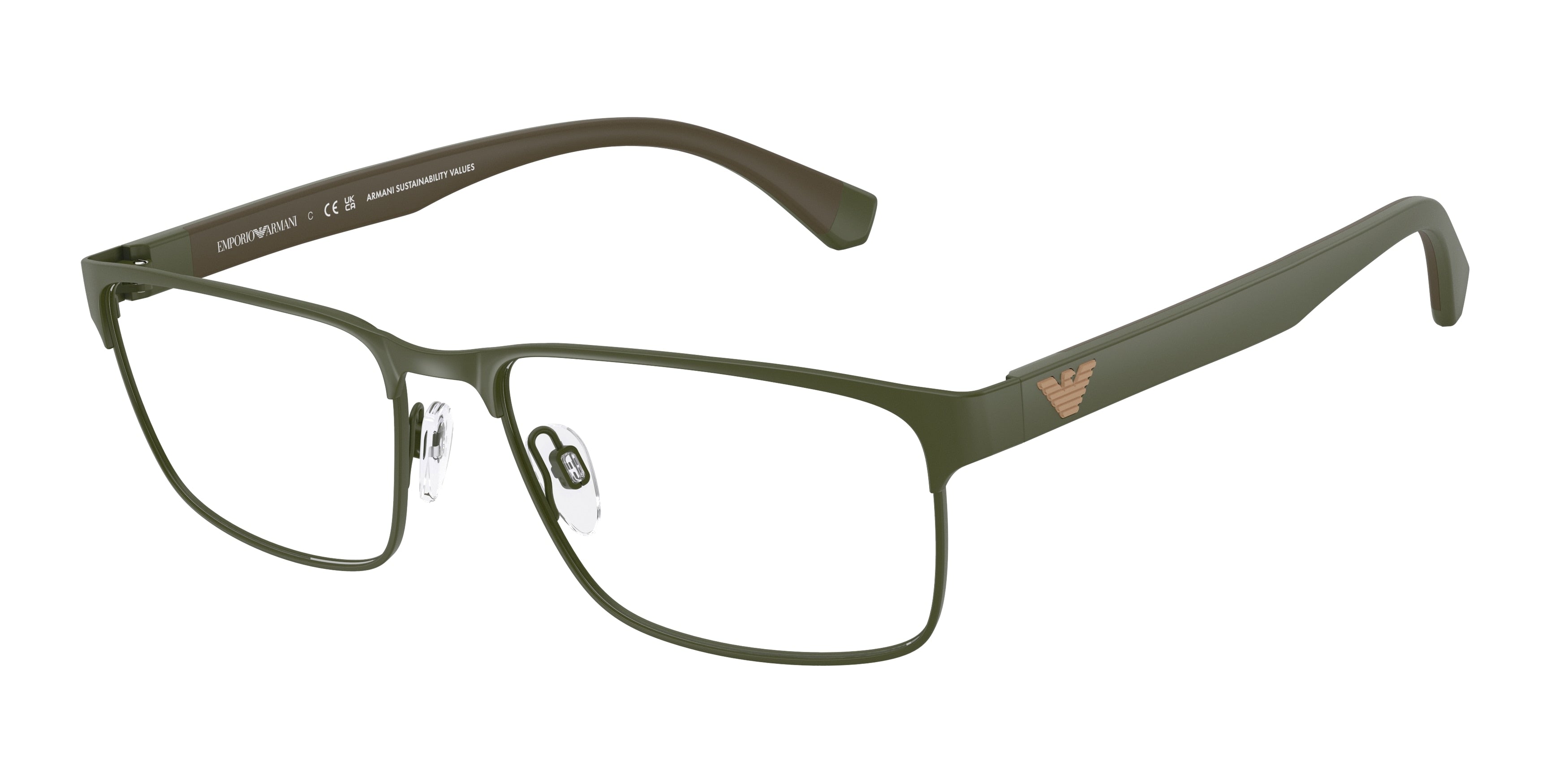 Emporio Armani EA1105 Rectangle Eyeglasses 3388-Matte Green 56-145-17 - Color Map Green