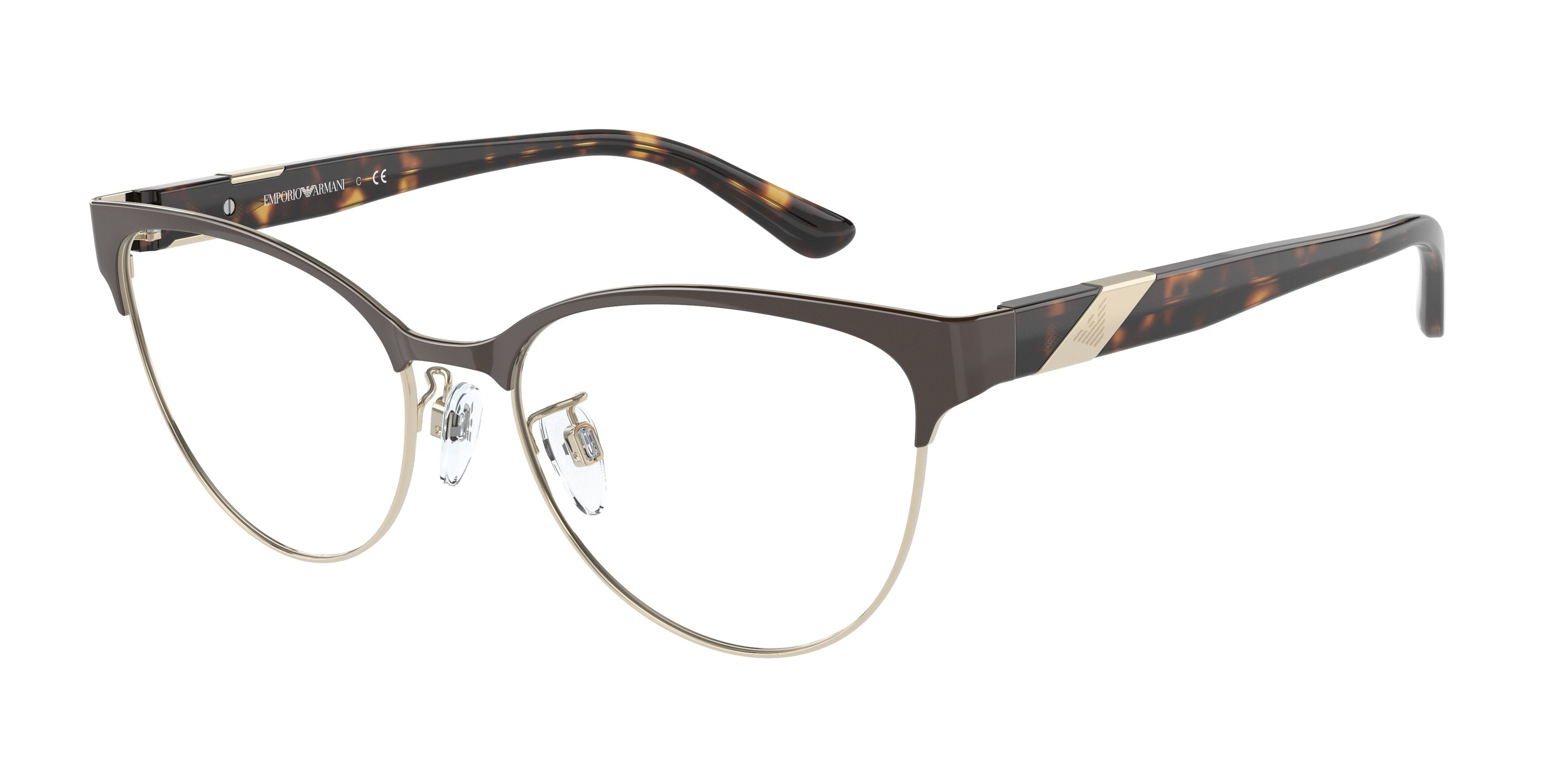 Emporio Armani EA1130 Cat Eye Eyeglasses 3063-Shiny Brown/Pale Gold 52-140-17 - Color Map Brown