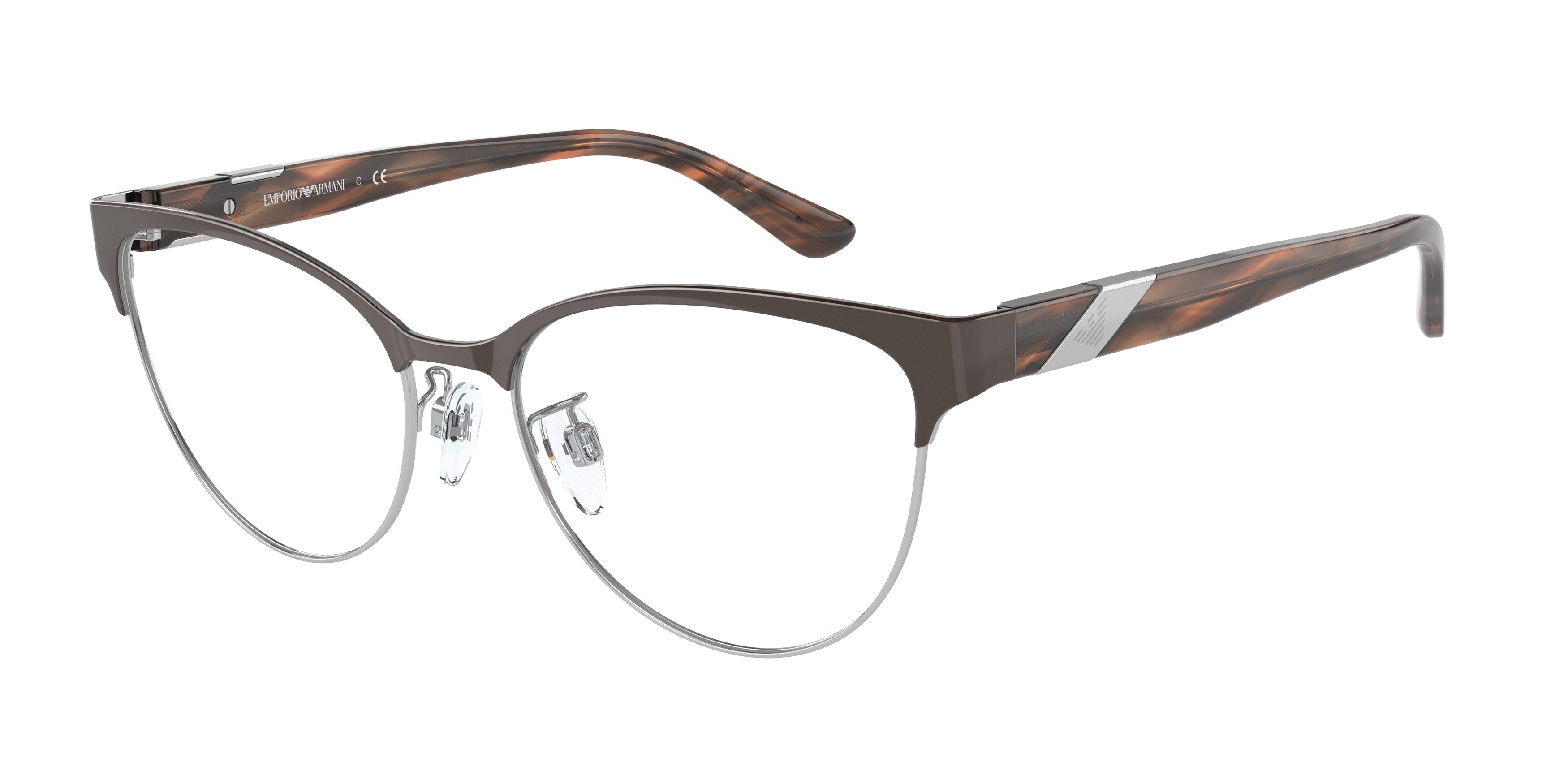 Emporio Armani EA1130 Cat Eye Eyeglasses 3178-Shiny Brown/Silver 52-140-17 - Color Map Brown