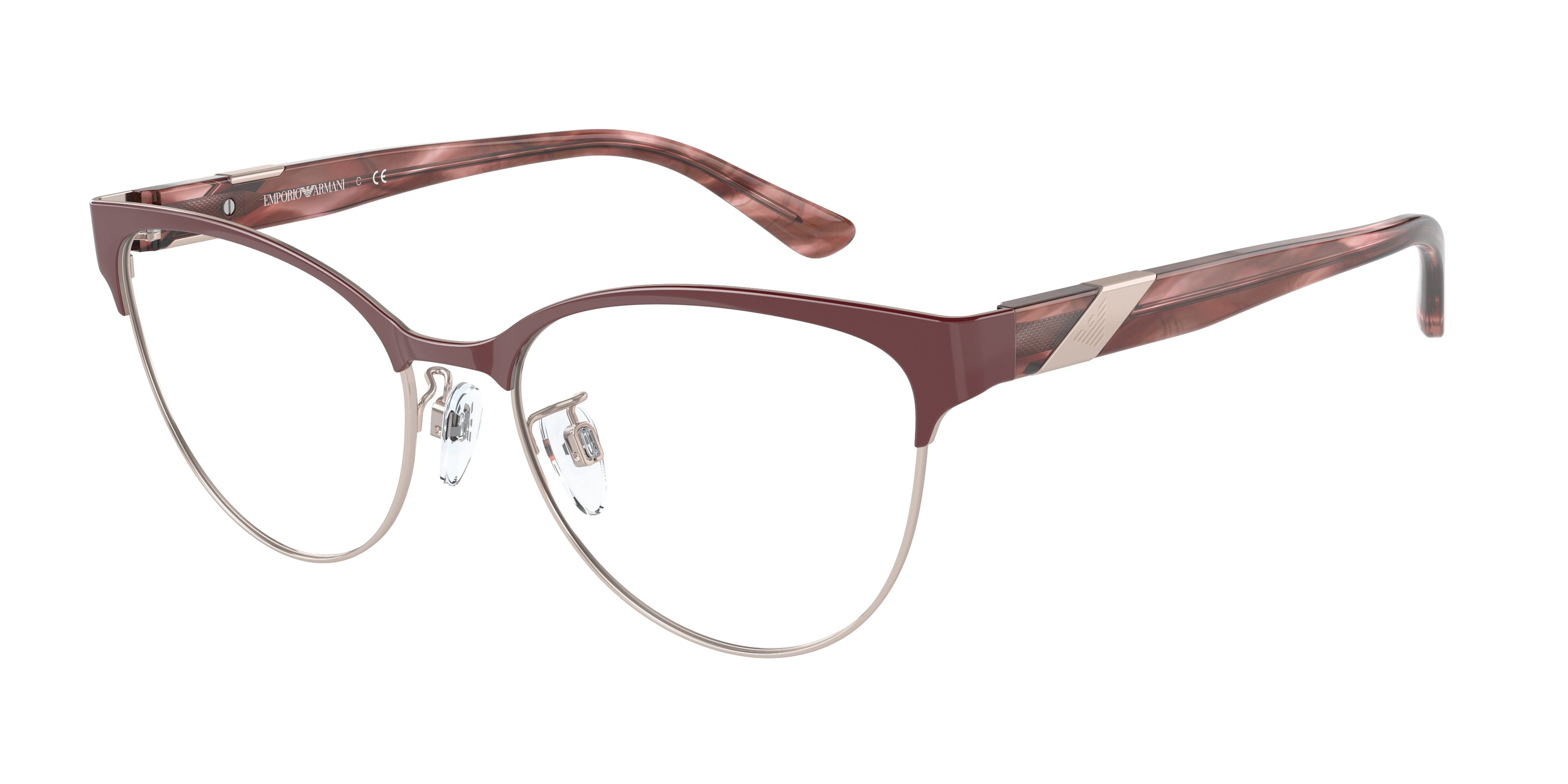 Emporio Armani EA1130 Cat Eye Eyeglasses 3268-Shiny Red/Rose Gold 54-140-17 - Color Map Red