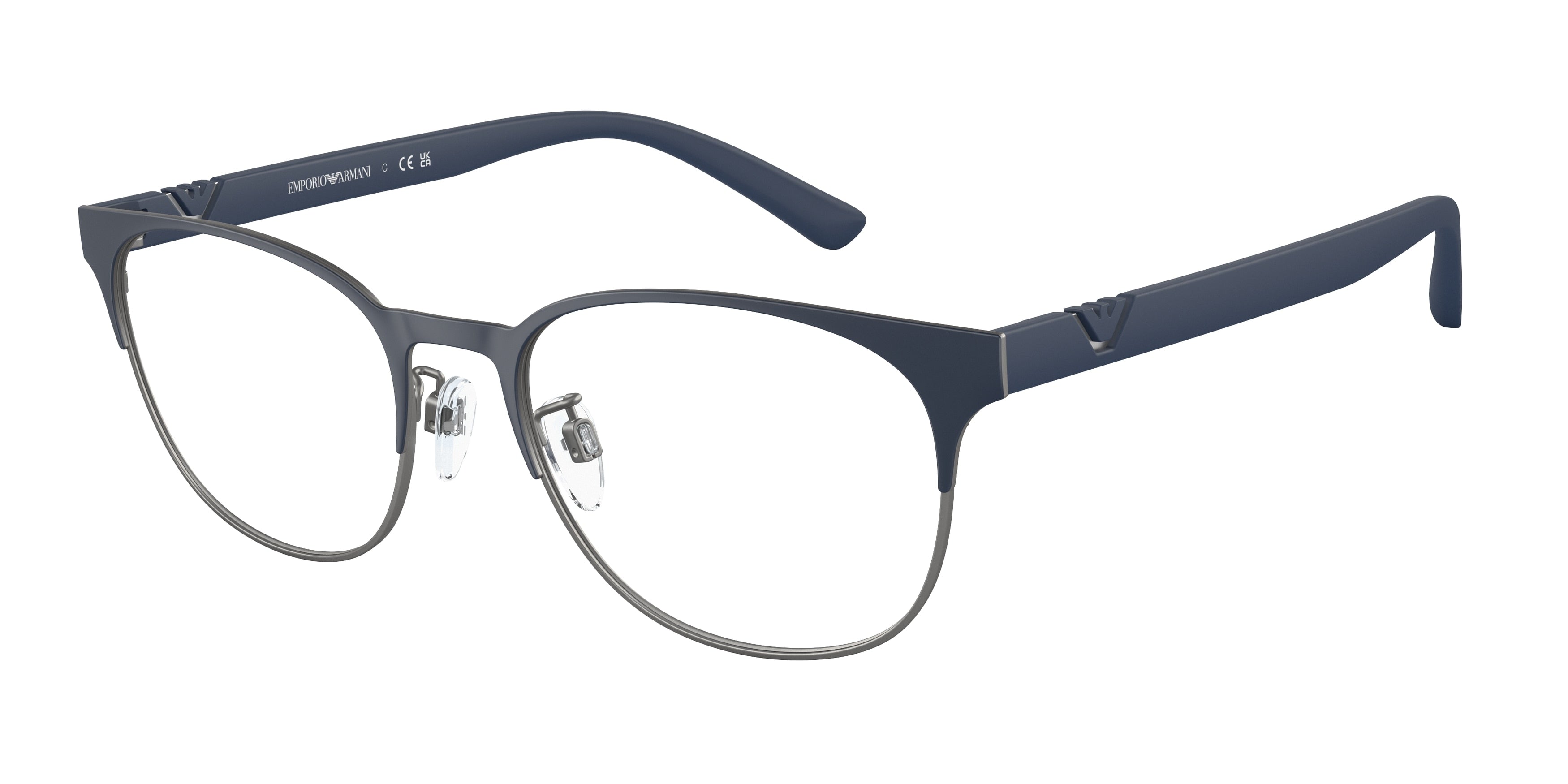 Emporio Armani EA1139 Pillow Eyeglasses 3162-Matte Blue/Gunmetal 53-145-19 - Color Map Blue
