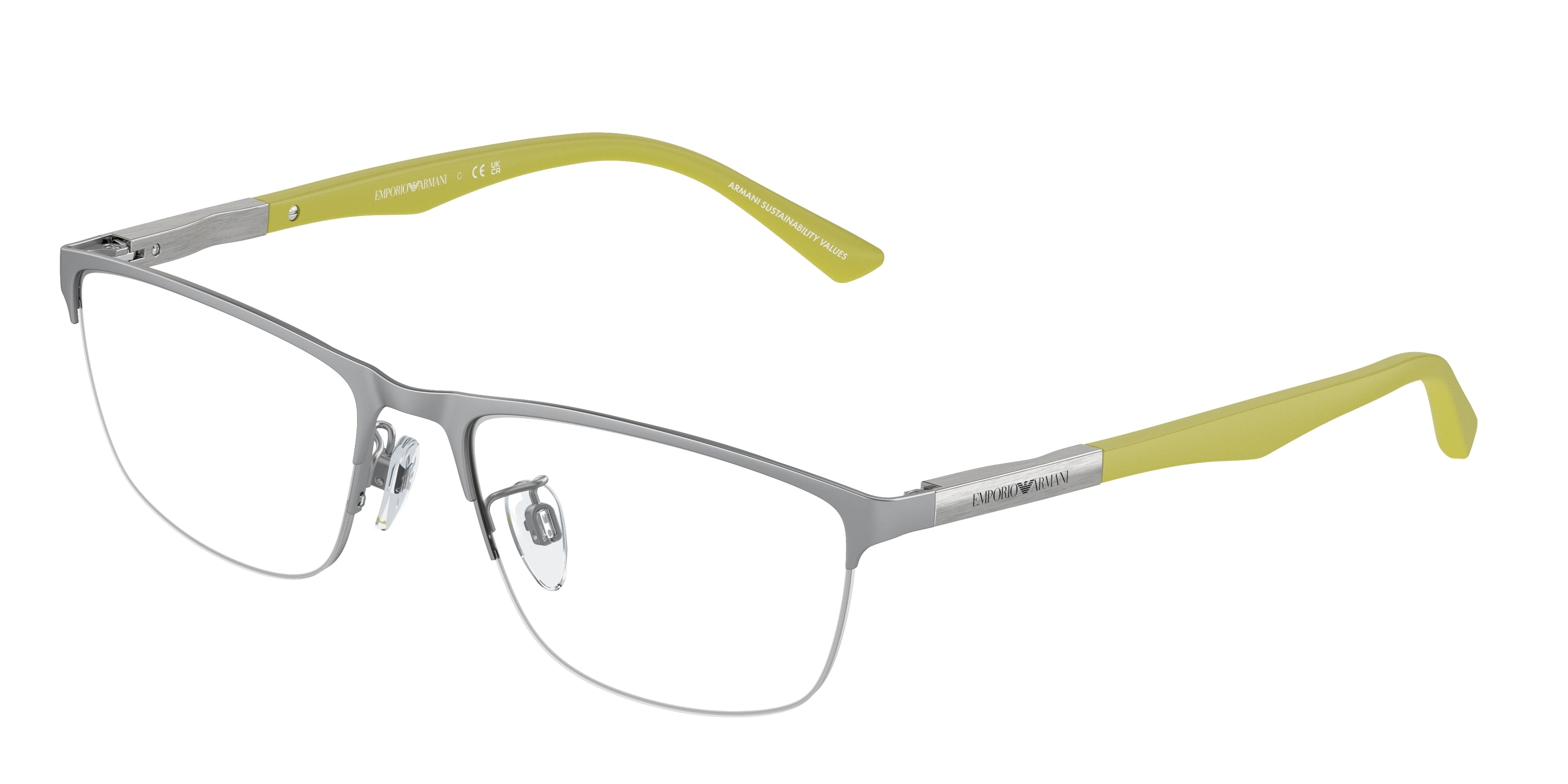 Emporio Armani EA1142 Pillow Eyeglasses 3045-Matte Silver 56-145-18 - Color Map Silver