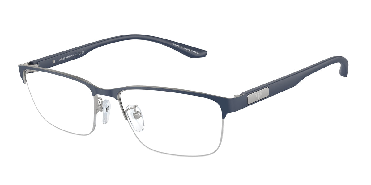 Emporio Armani EA1147 Pillow Eyeglasses for Men — Free Shipping - 57-145-17 / 3368-Matte Silver/Bluette