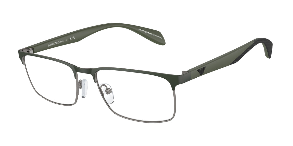 Emporio Armani EA1149 Rectangle Eyeglasses 3367-Matte Gunmetal/Green 56-145-17 - Color Map Green