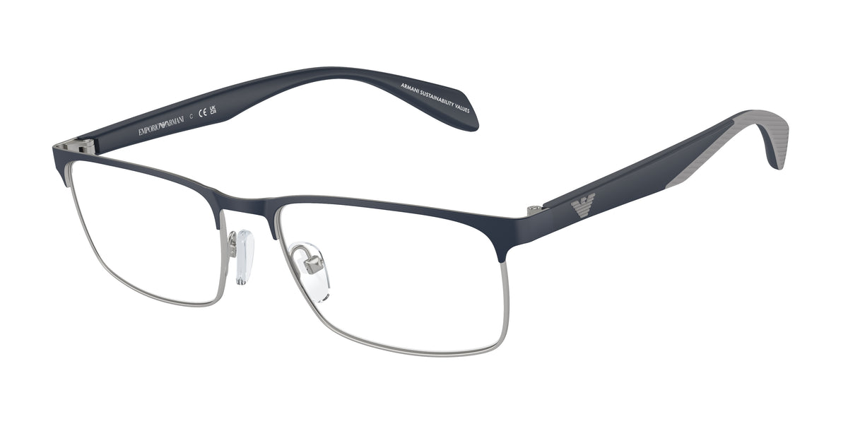 Emporio Armani EA1149 Rectangle Eyeglasses 3368-Matte Silver/Blue 56-145-17 - Color Map Silver