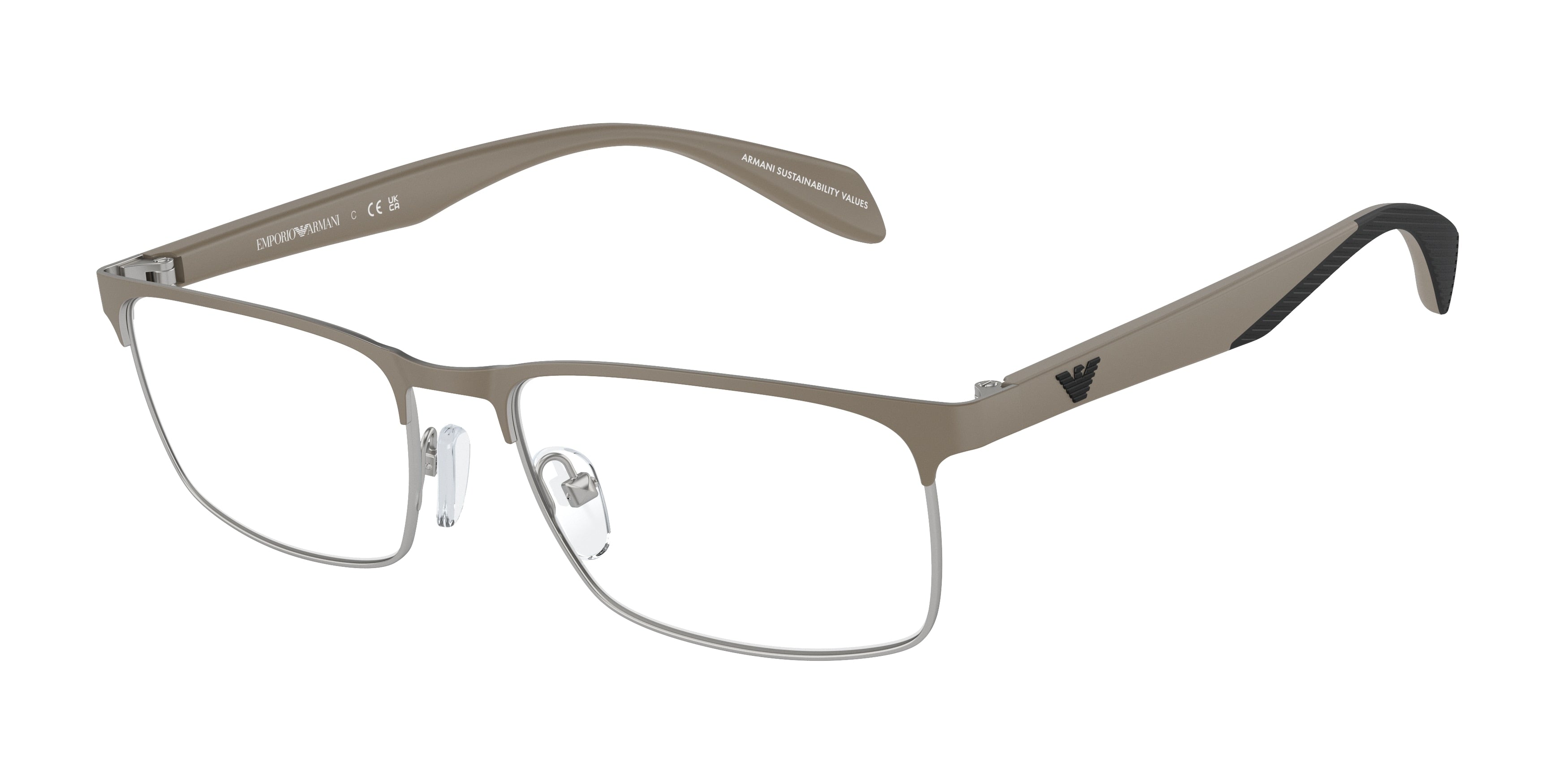 Emporio Armani EA1149 Rectangle Eyeglasses 3369-Matte Silver/Mud 56-145-17 - Color Map Brown