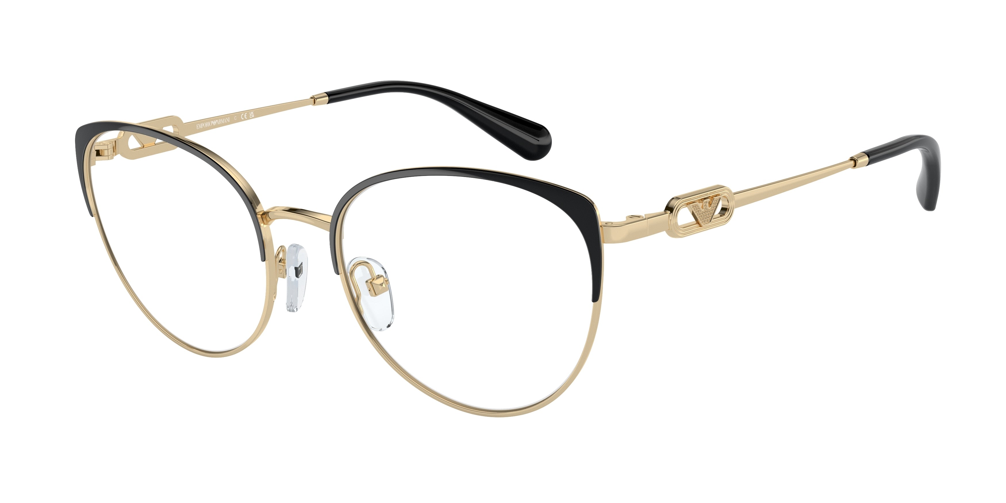 Emporio Armani EA1150 Cat Eye Eyeglasses 3014-Shiny Pale Gold/Black 53-140-18 - Color Map Gold