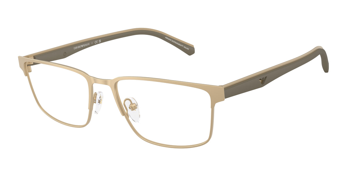 Emporio Armani EA1175 Rectangle Eyeglasses 3002-Matte Pale Gold 56-145-18 - Color Map Gold