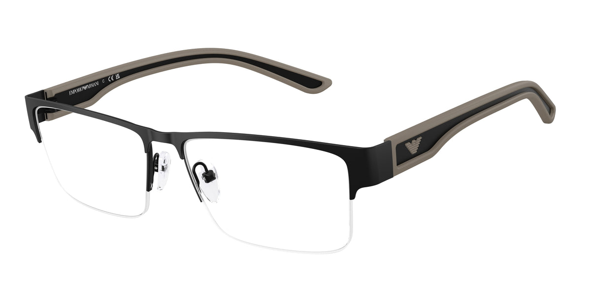 Emporio Armani EA1182 Rectangle Eyeglasses 3001-Rubberized Matte Black 57-145-16 - Color Map Black