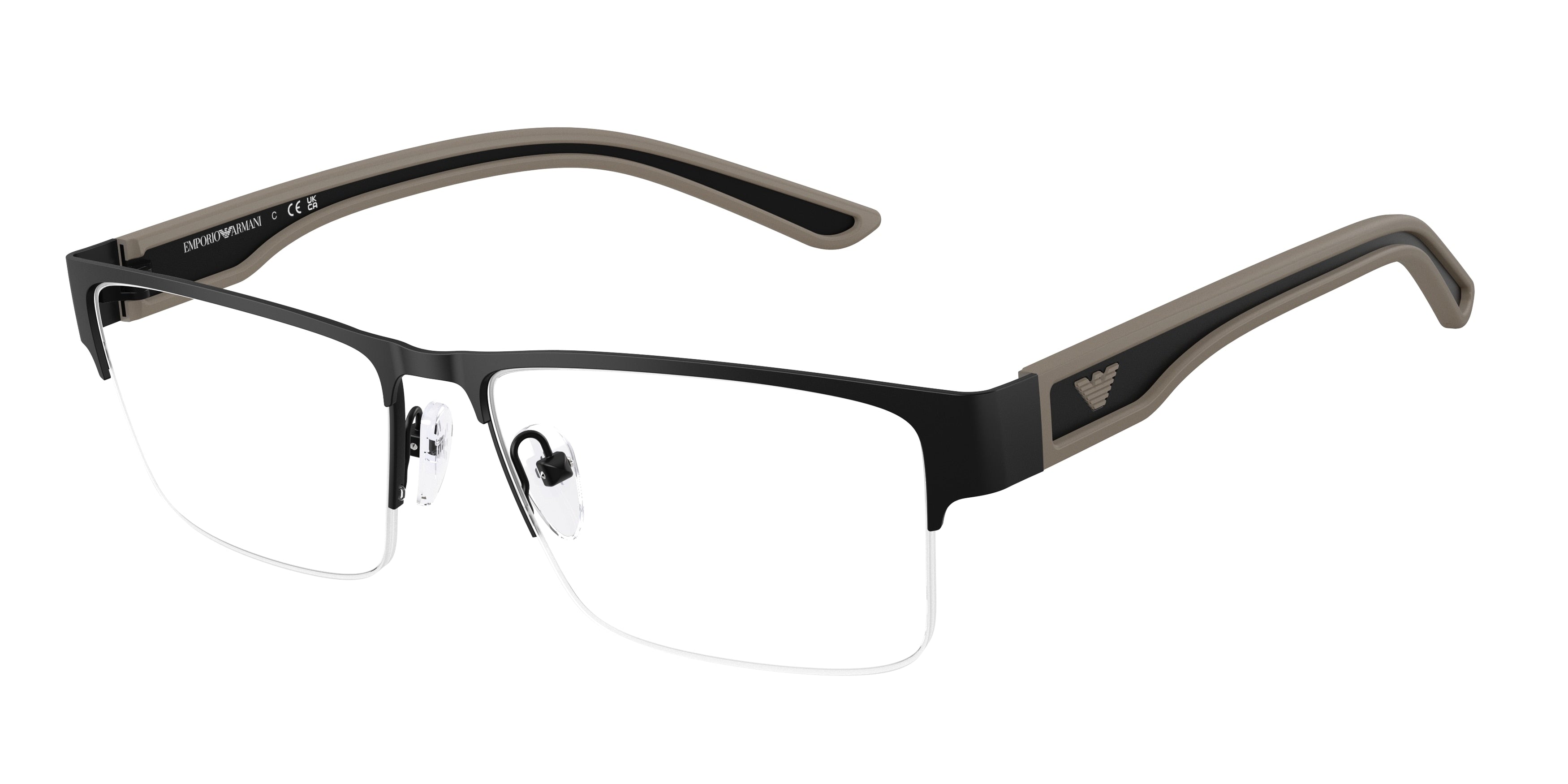Emporio Armani EA1182 Rectangle Eyeglasses 3001-Rubberized Matte Black 57-145-16 - Color Map Black