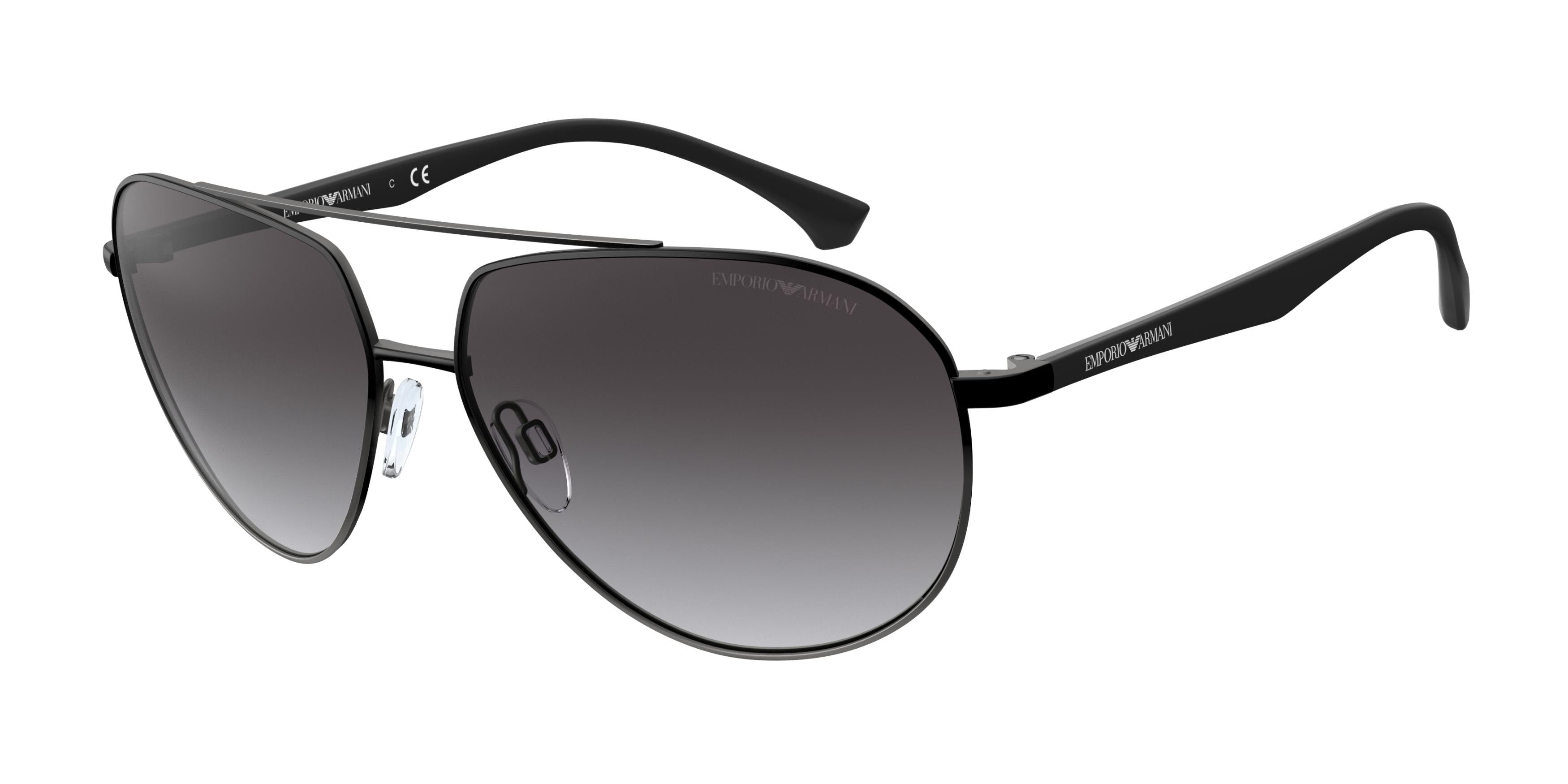 Emporio Armani EA2096 Pilot Sunglasses 331611-Matte Black & Gunmetal 60-140-14 - Color Map Black