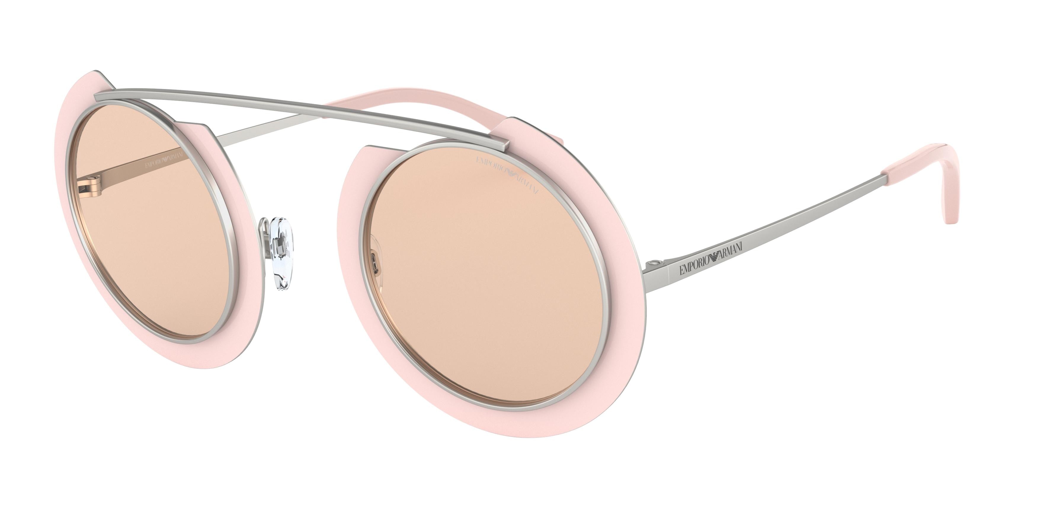 Emporio Armani EA2104 Round Sunglasses 332773-Matte Silver & Pink 47-140-32 - Color Map Silver