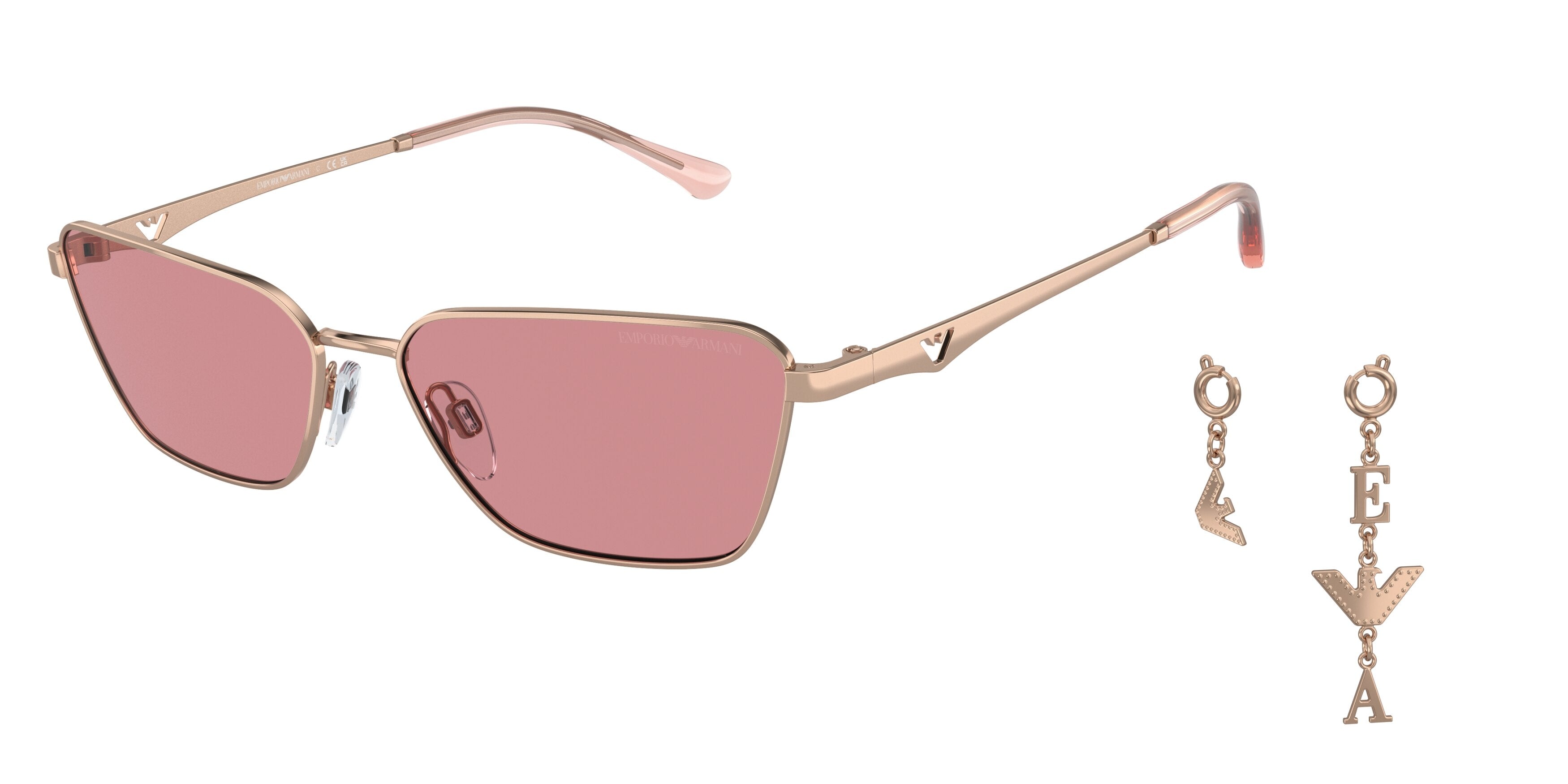 Emporio Armani EA2141 Pillow Sunglasses 301184-Shiny Rose Gold 56-140-15 - Color Map Gold