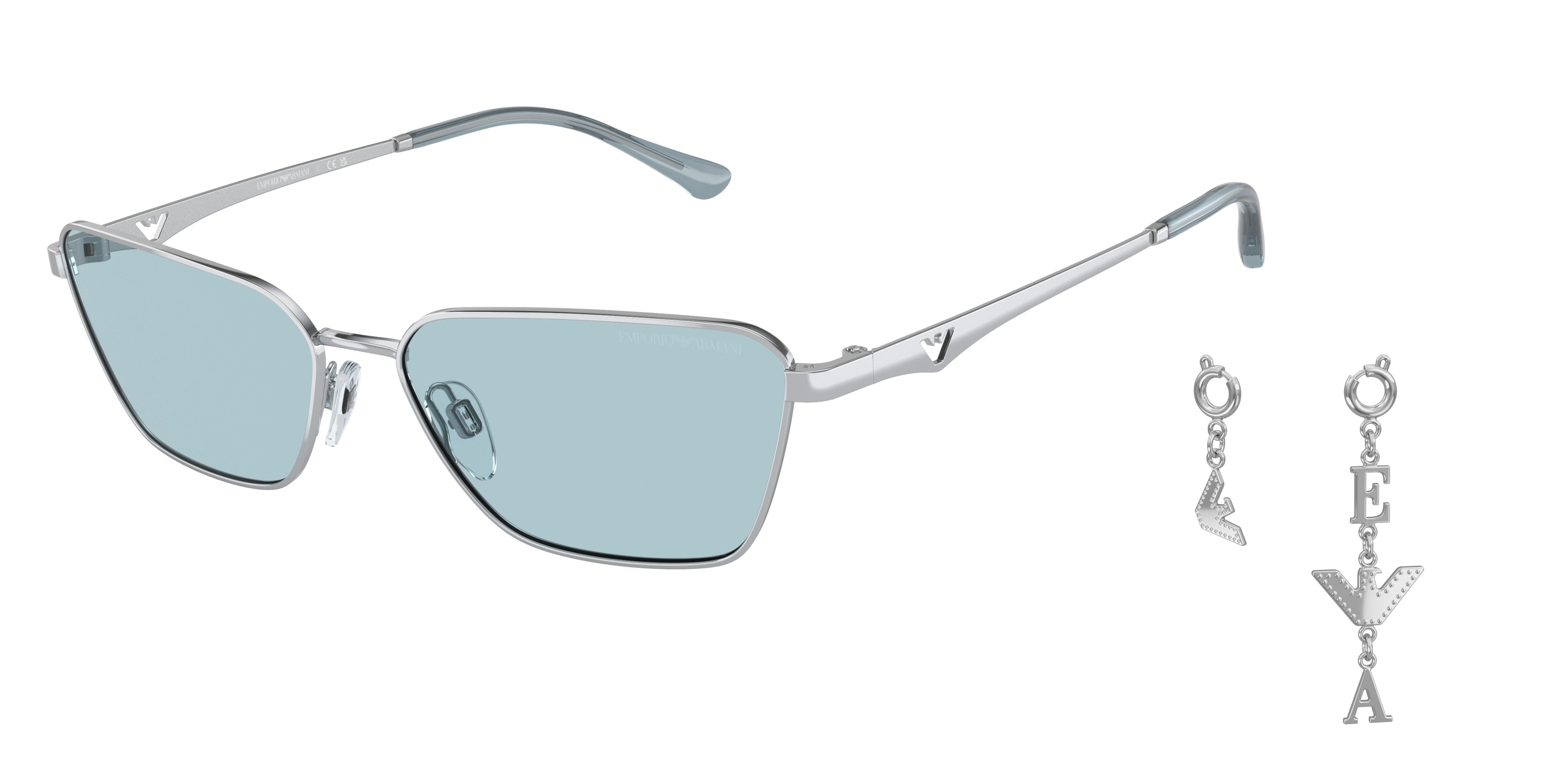 Emporio Armani EA2141 Pillow Sunglasses 301580-Shiny Silver 56-140-15 - Color Map Silver