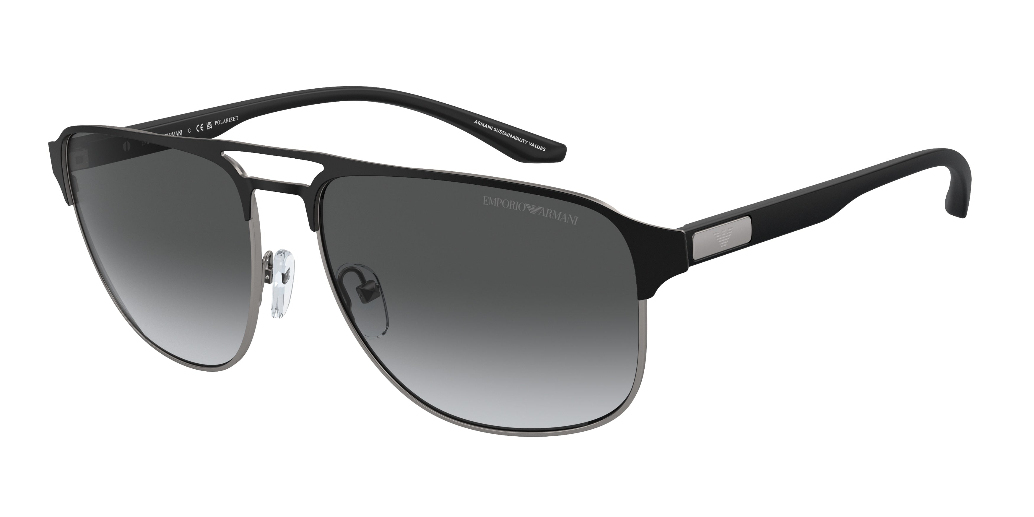 Emporio Armani EA2144 Pilot Sunglasses 336511-Matte Gunmetal/Black 60-145-16 - Color Map Grey