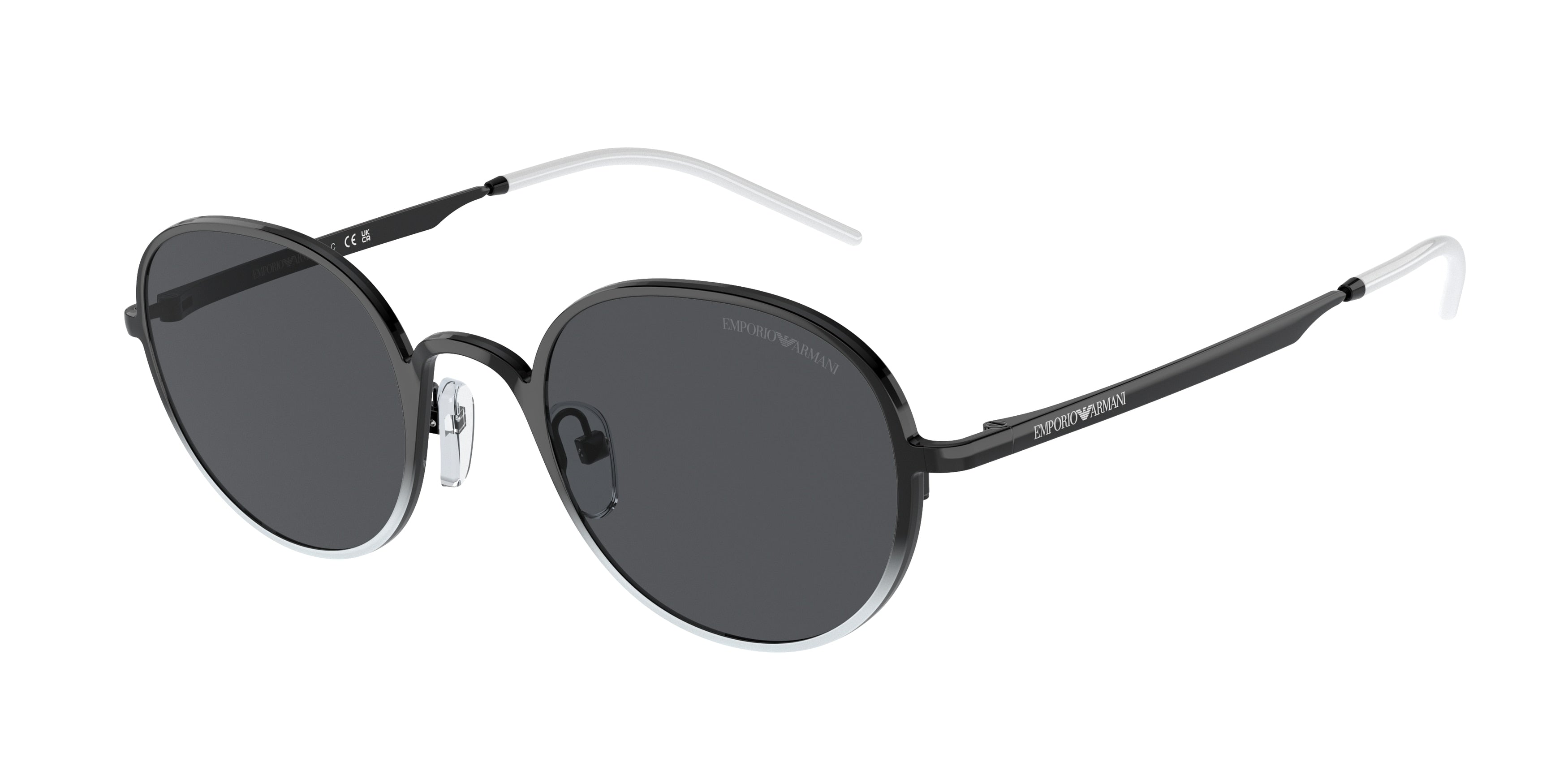 Emporio Armani EA2151 Round Sunglasses 337287-Shiny Black/White 48-140-22 - Color Map Black