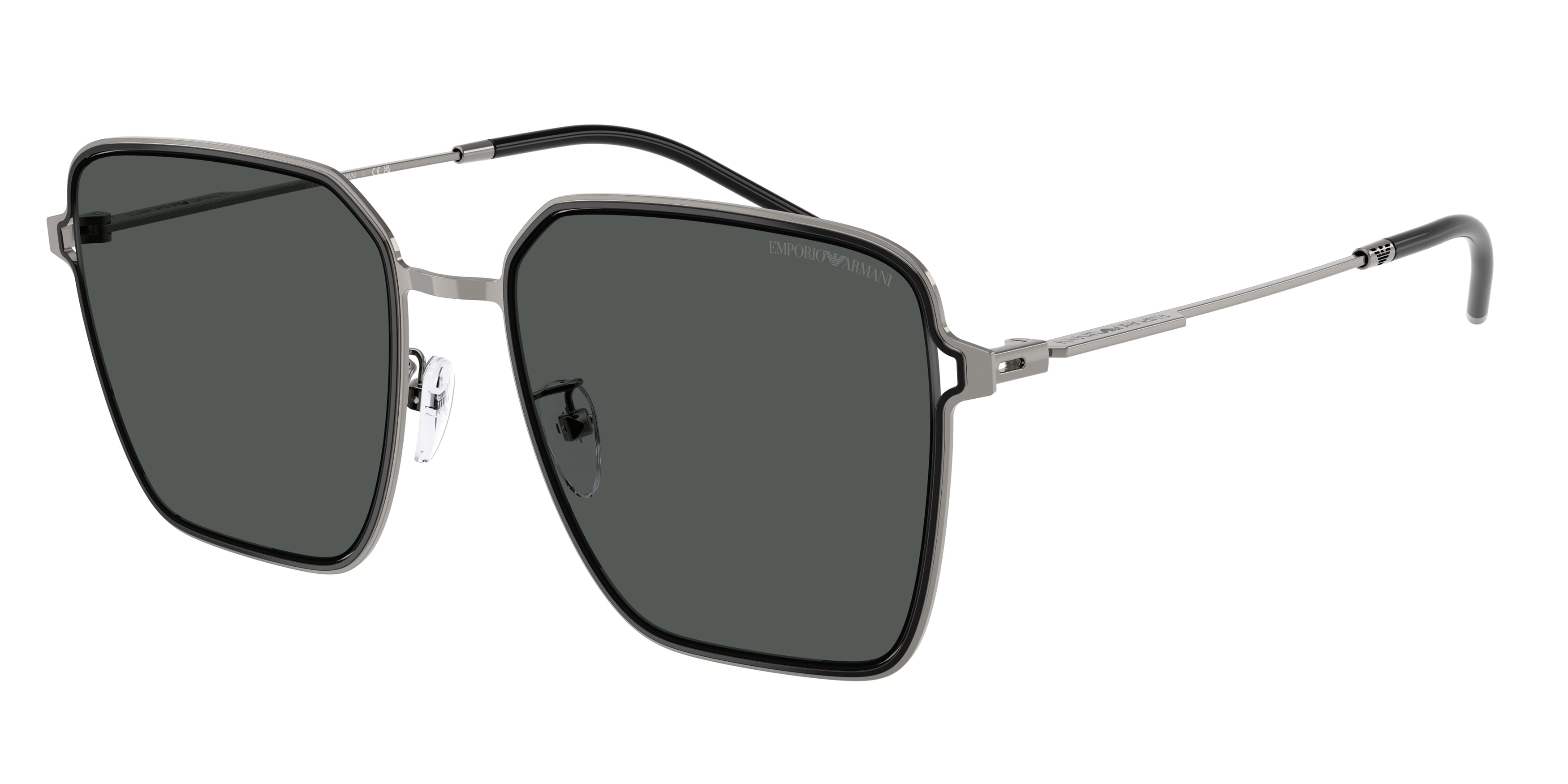Emporio Armani EA2159D Square Sunglasses 301487-Shiny Gunmetal/Black 57-145-19 - Color Map Black