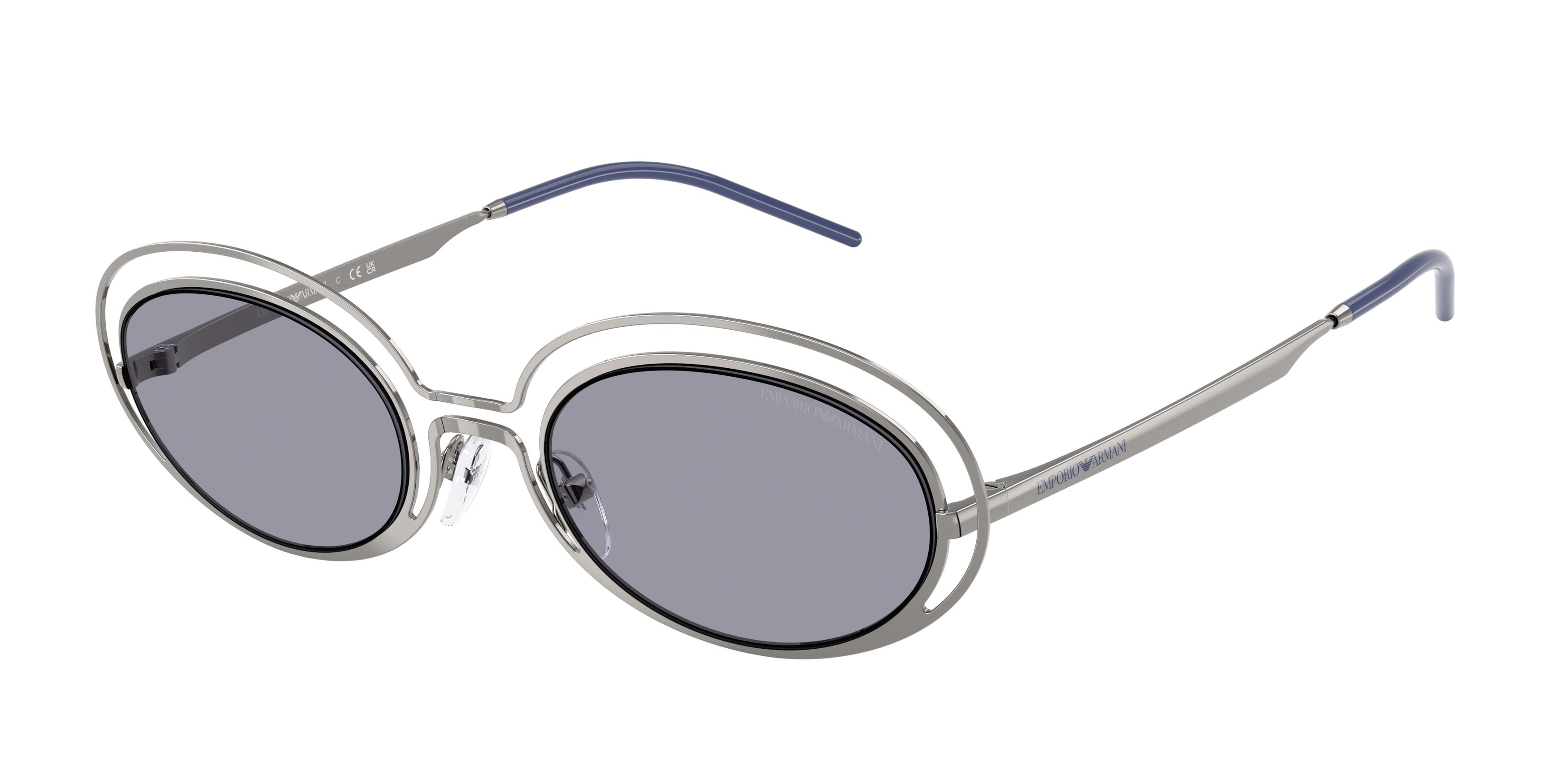 Emporio Armani EA2160 Oval Sunglasses 301080-Shiny Gunmetal 52-140-23 - Color Map Grey